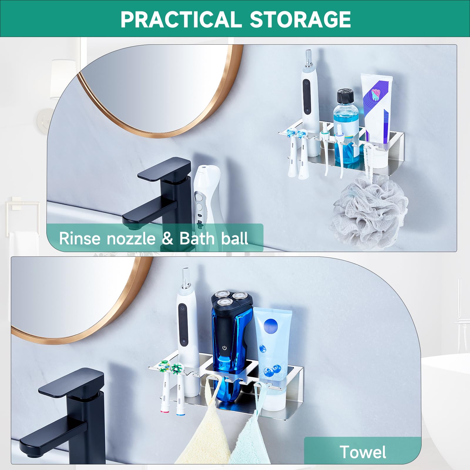 Soporte para cepillo de dientes de acero inoxidable, 3 compartimentos, montaje en pared, soporte para cabezal de cepillo de dientes eléctrico, color plateado