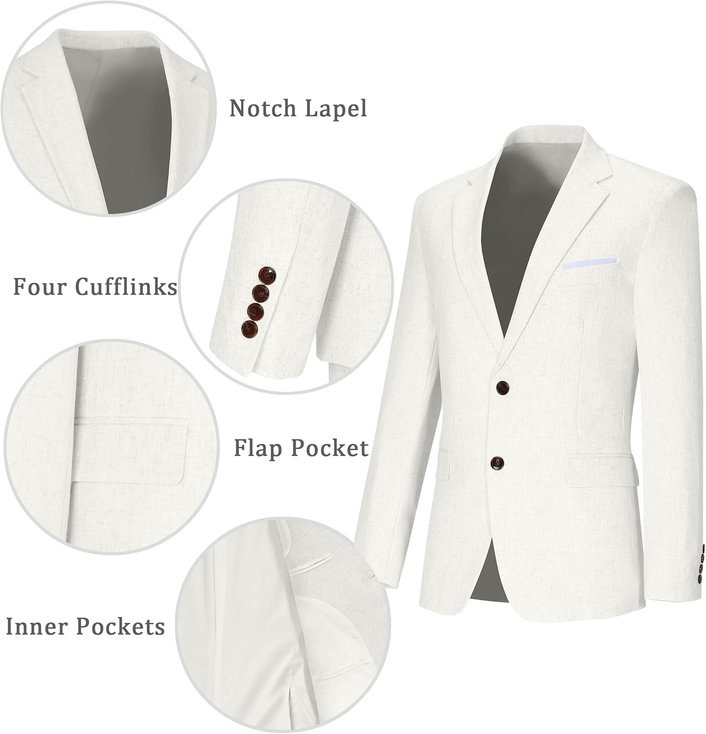 Men's Suit 3 Piece Linen Suits Slim Fit Suit Blazer Vest Pants Set Wedding Prom Tuxedos Business Casual Suit - Image 4