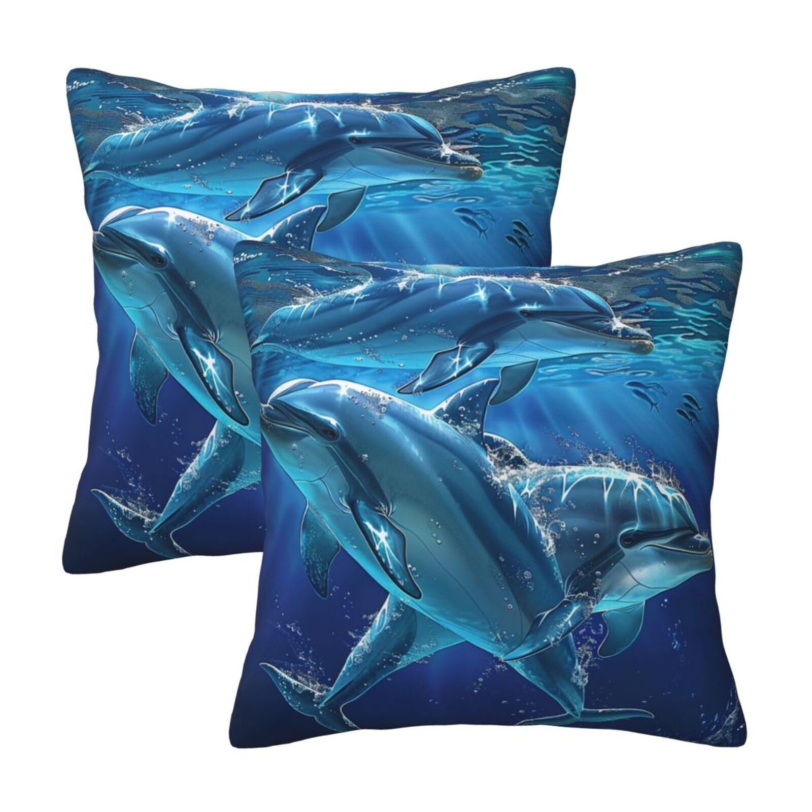 kkvhhyuo Dolphins Print Pillow Covers Set of 2, Square Decorative Cushion Covers with Hidden Zipper, Throw Pillow Cases for Living Room Sofa Bed Chair, 45x45 cm