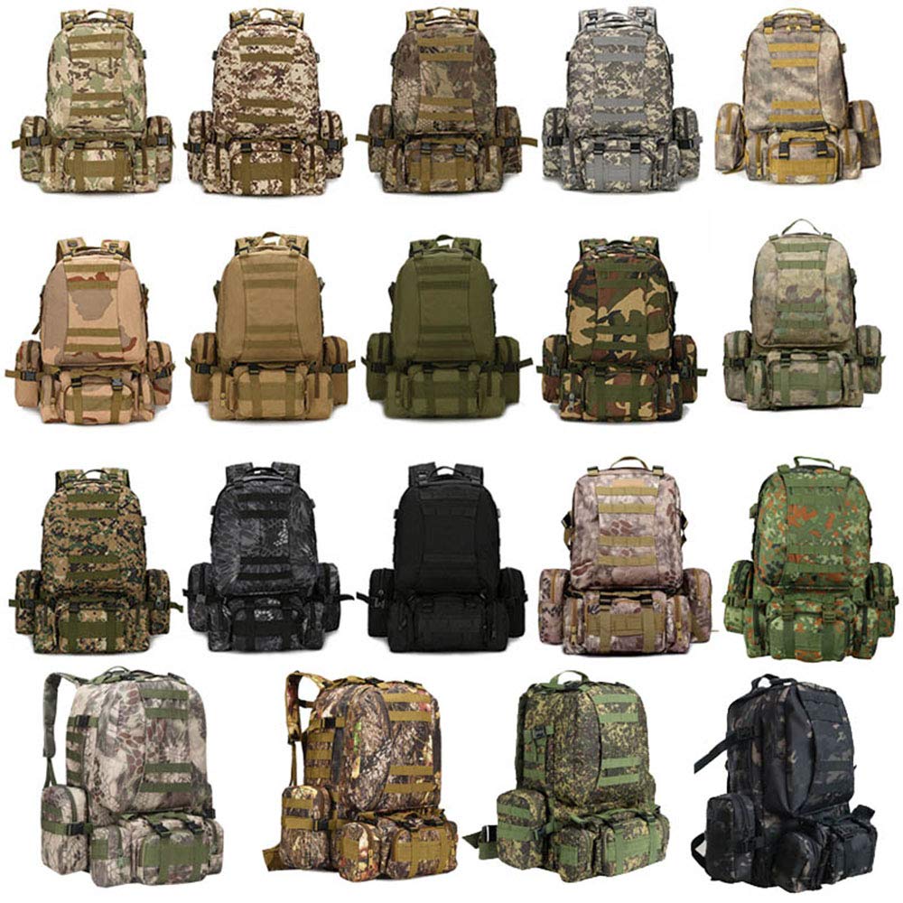 Outdoor Sports Pack Hiking Bag Tactical Rucksack Camo Knapsack Combat Camouflage Molle 55L Tactical Backpack - A-TACS FG