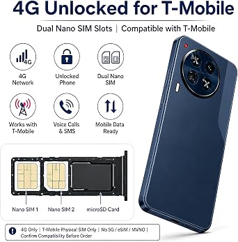 Android 14 Unlocked Phones, Up to 8GB RAM, 6.6in, 32GB,Blue