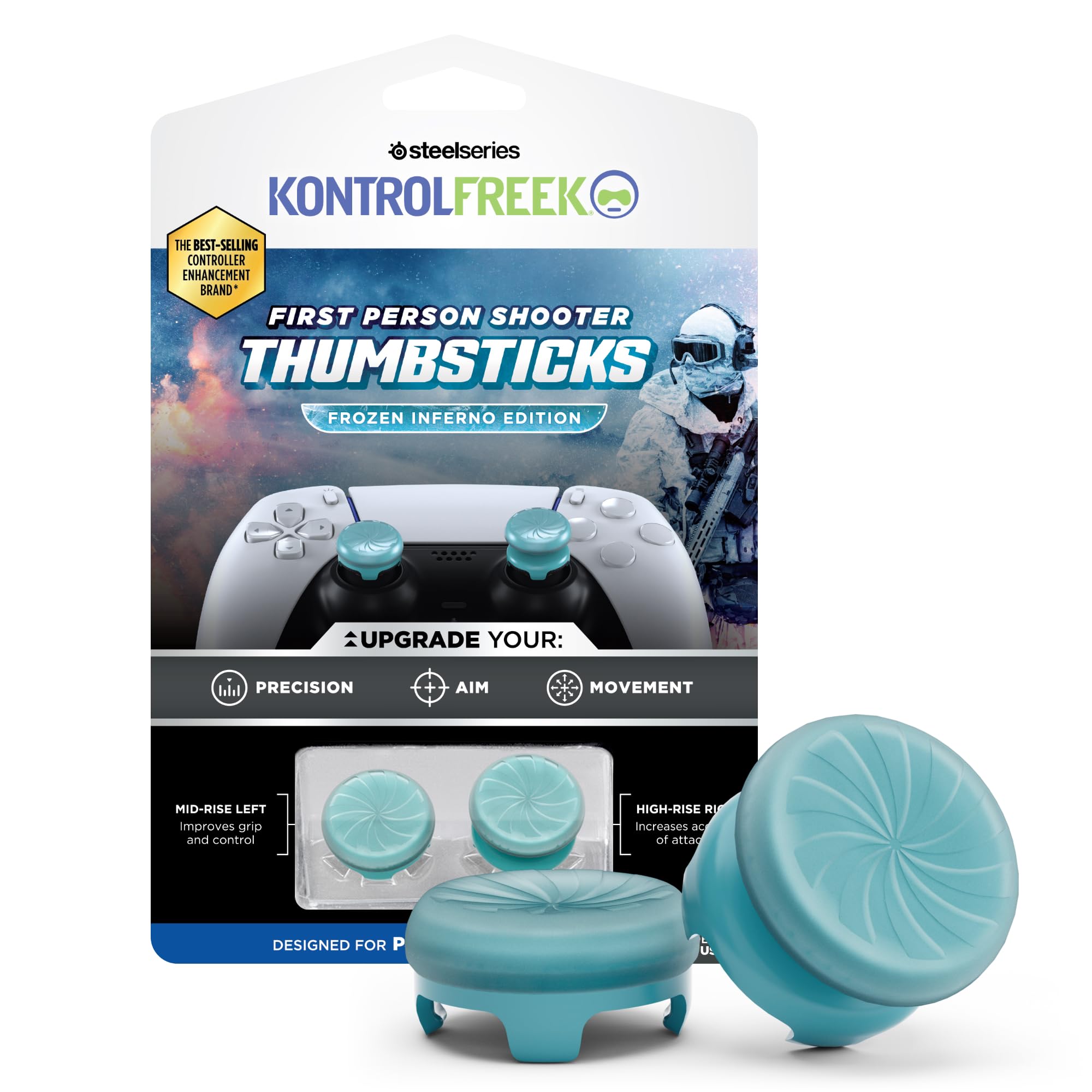 KontrolFreek First Person Shooter Thumbsticks – Frozen Inferno Edition | Ultra-aderente GripTek™ | PlayStation 4 (PS4), PlayStation 5 (PS5) Controller | Blu