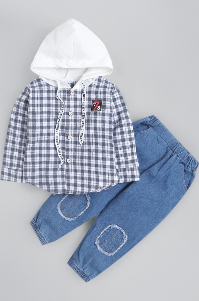 Hopscotch Boy's Cotton Blend Checkered Clothing Set