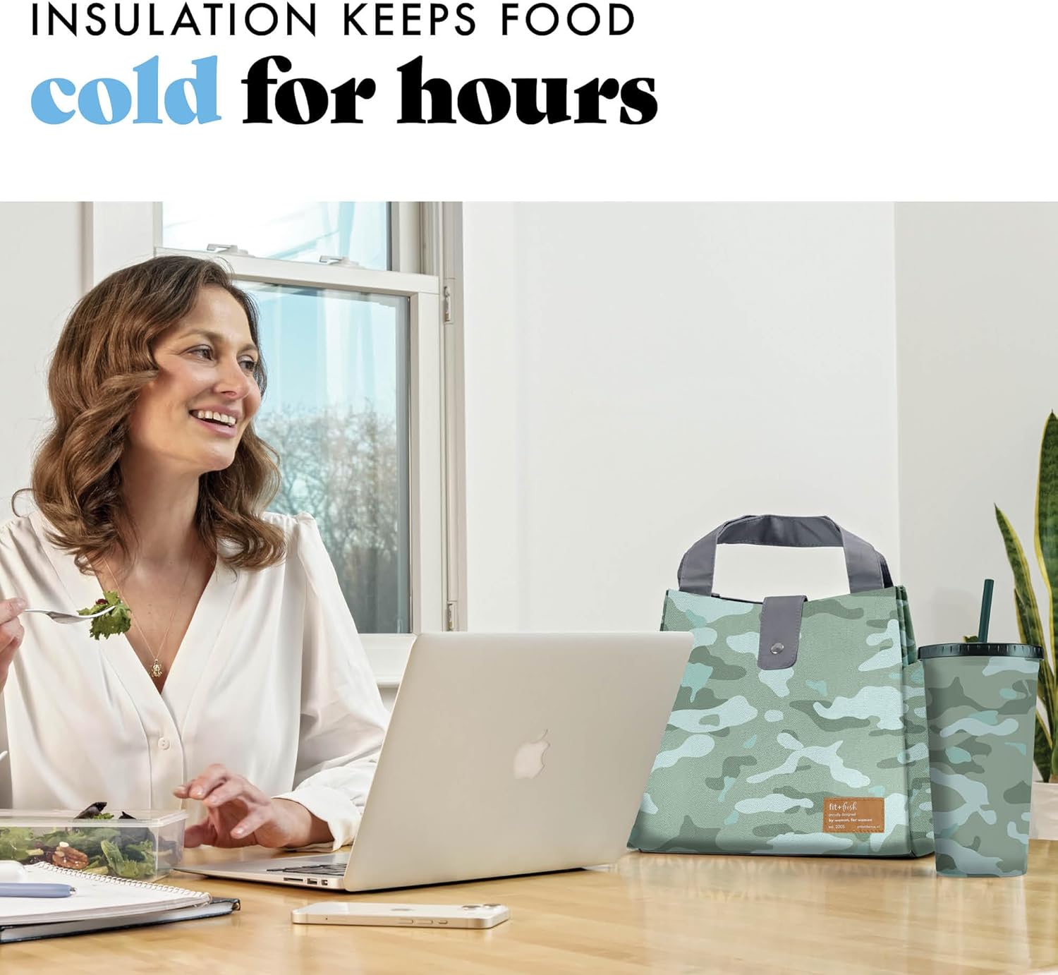 Fit & Fresh Lunch Bag For Women, Insulated Womens Lunch Bag For Work, Leakproof & Stain-Resistant Large Lunch Box For Women With Containers and Matching Tumbler, Snap Closure Westport Bag Sage Camo - Image 5