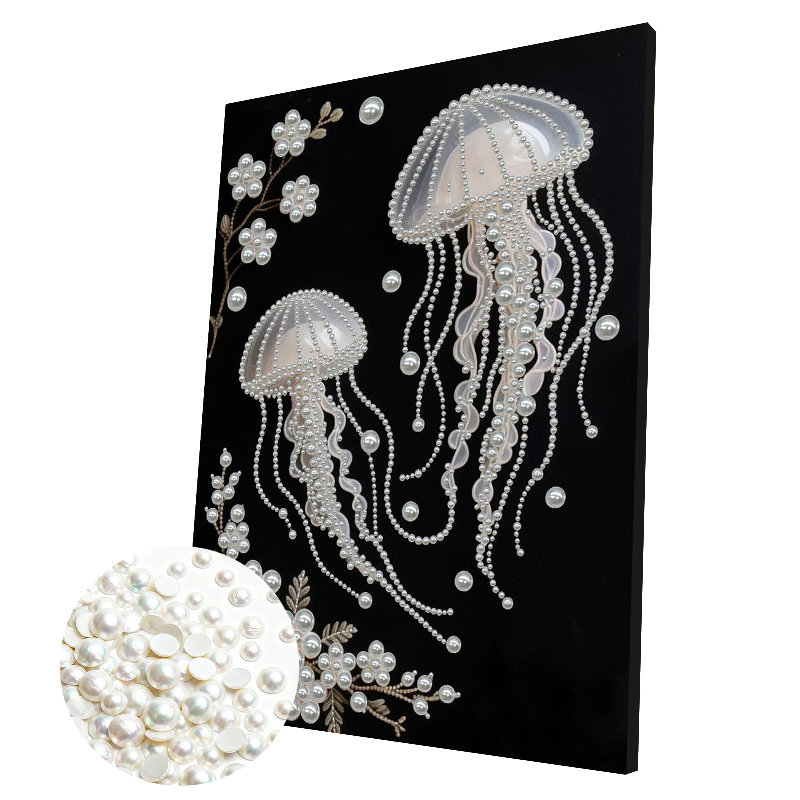 DIY Pearl 3D Painting Kit with Wooden Frame, 3D Plastic Pearl Gemstone Ocean Art Craft for Adults Beginners, Home Decor Housewarming Gift, Diamond Dots for Wall Decor(Jellyfish)(30 * 40cm)