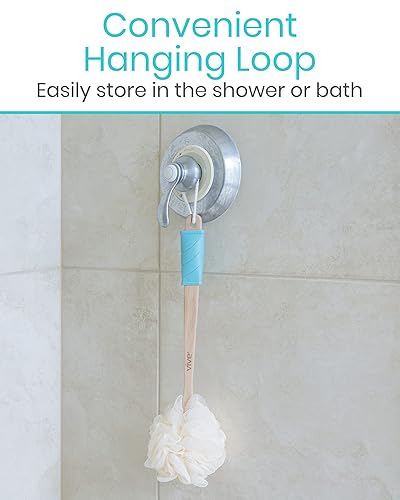 Miniatura 7 de Loofah limpiador de espalda de Viveesponja exfoliante para baño y ducha con mango largo esponja sobre un palo con cadena para ganchohombres y mujeres