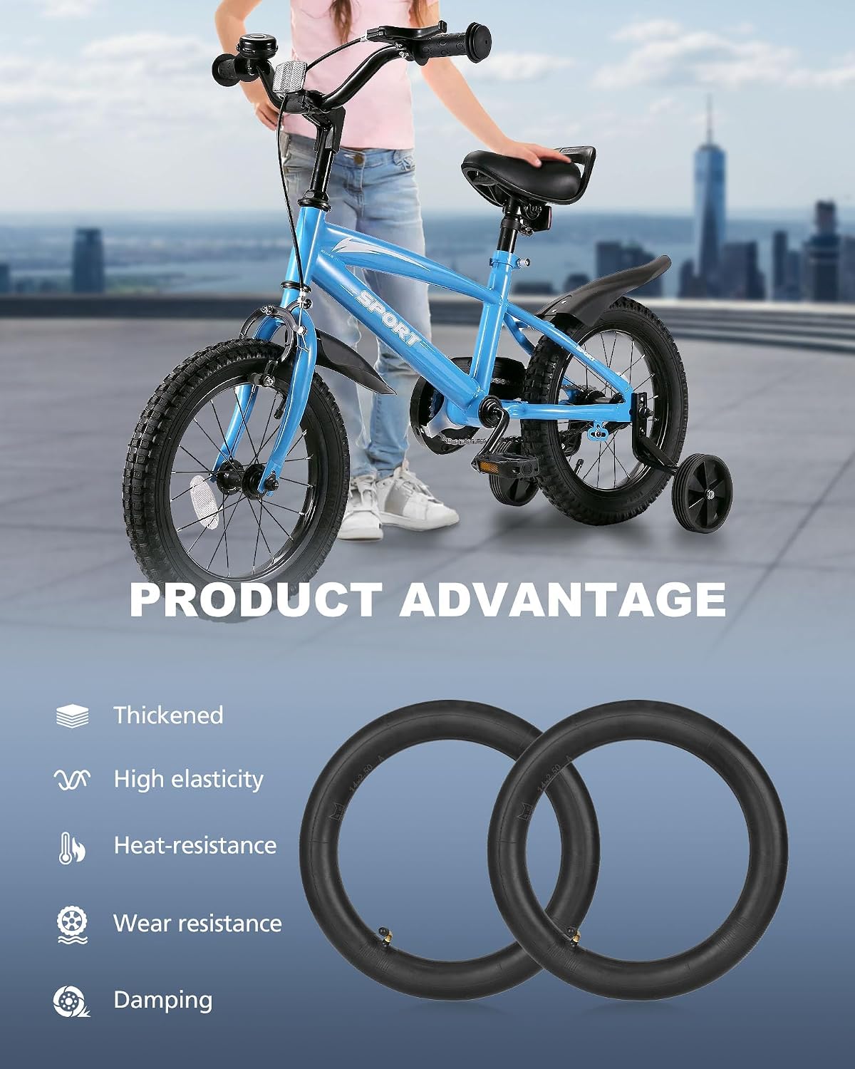 14x2.50 Inner Tube with Bent Valve for Ebike, 14 inch Tire Inner Tube Butyl Rubber Thickened for Electric Bike Accessories, for 10 inch Rim