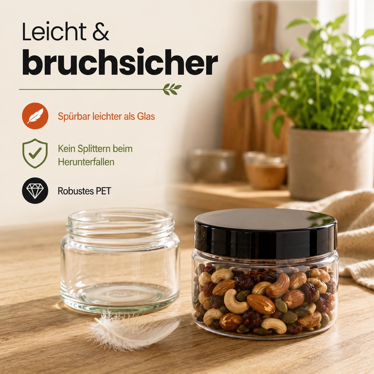 POSH Barattoli ermetici, 50 x 500 ml, in PET per uso alimentare, con coperchio a vite nero, contenitori in plastica trasparente con coperchio per spezie e caffè