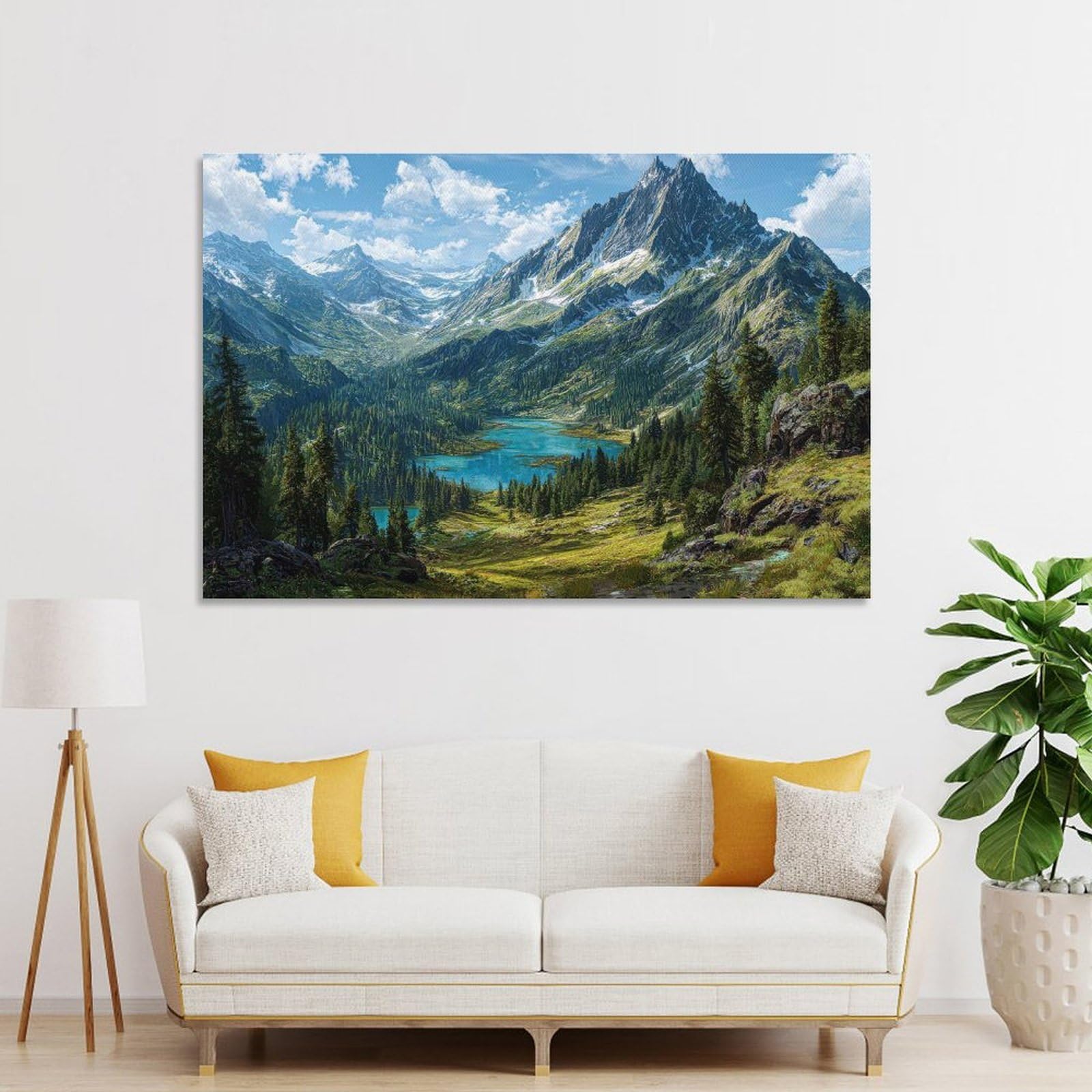 Junmoney Unframe-Style-3 Majestic Mountain Landscape With Alpine Lake Room Decor Wall Art, 24X36inch(60X90cm), For Bedroom, Guest Room Or Reading Nook, Home Artwork With A Soft Interior Feel