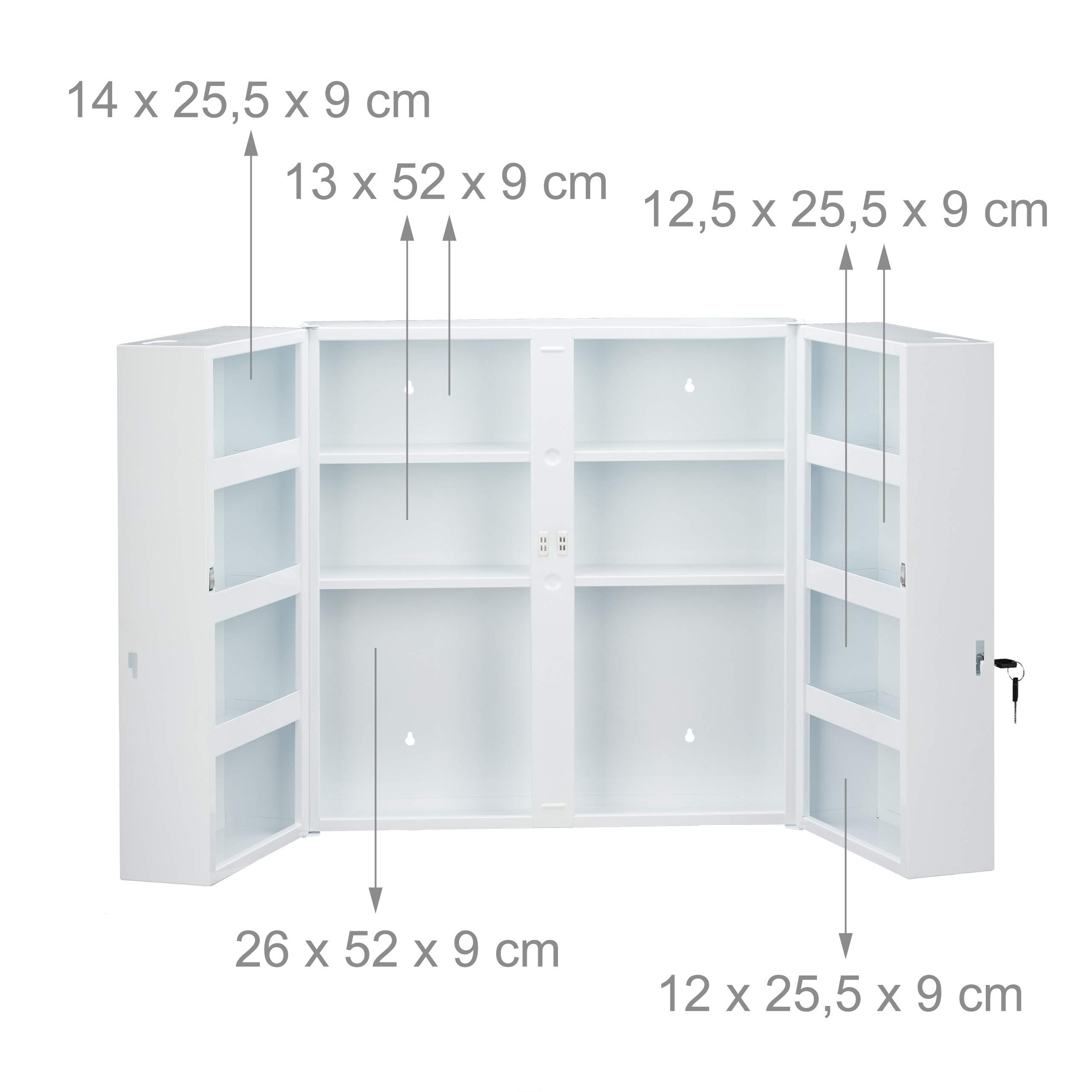 Relaxdays Armoire à Pharmacie XXL, Buffet médicaments à Deux Portes, en Acier, 11 casiers, verrouillable,53x52,5cm.Blanc