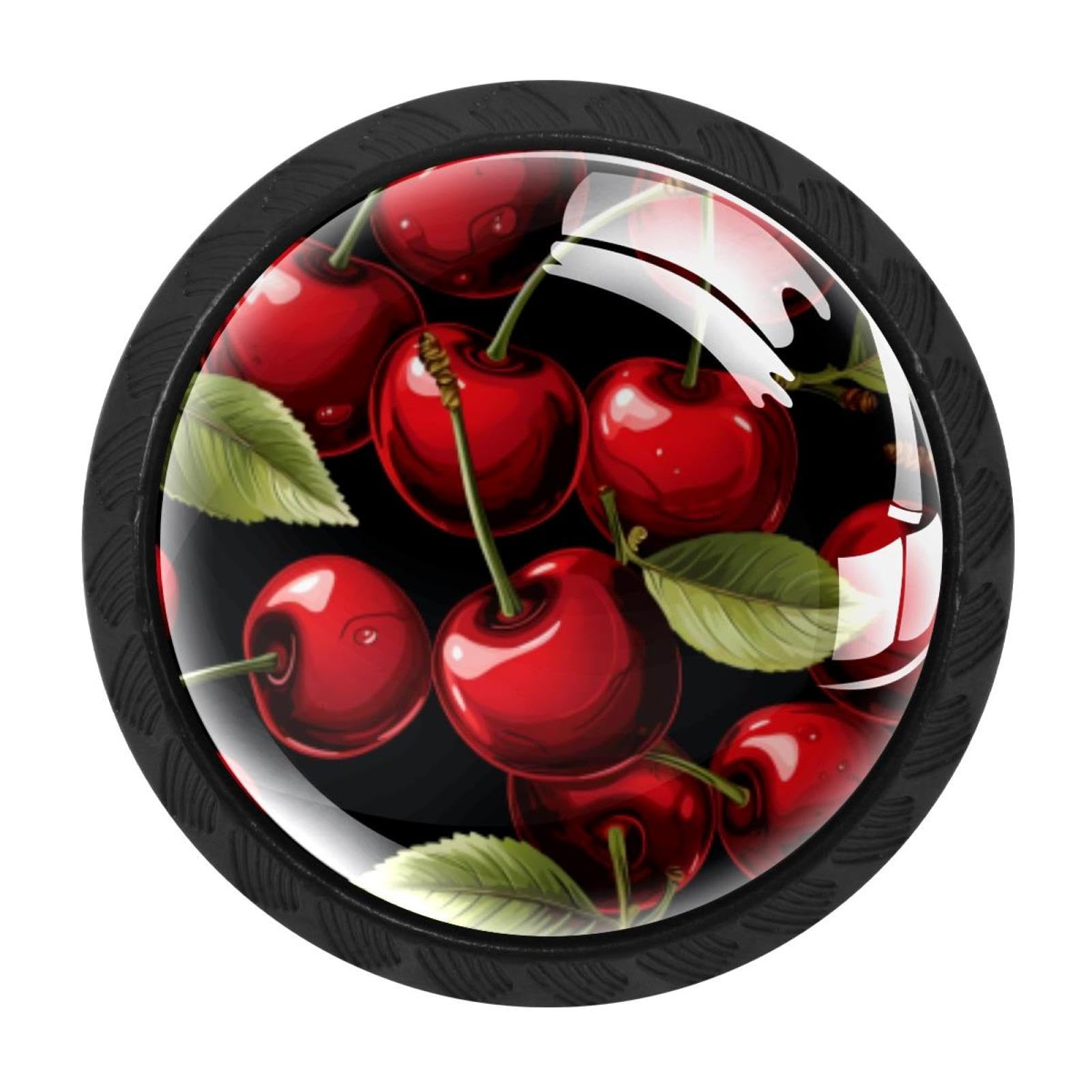 CHENZZZZ 4 Pieces Cherry Drawer Knobs, 35mm Black Cabinet Knobs, Drawer Pulls and Knobs, Dresser Drawer Knobs, Cabinet Hardware Kitchen Cabinet Knobs