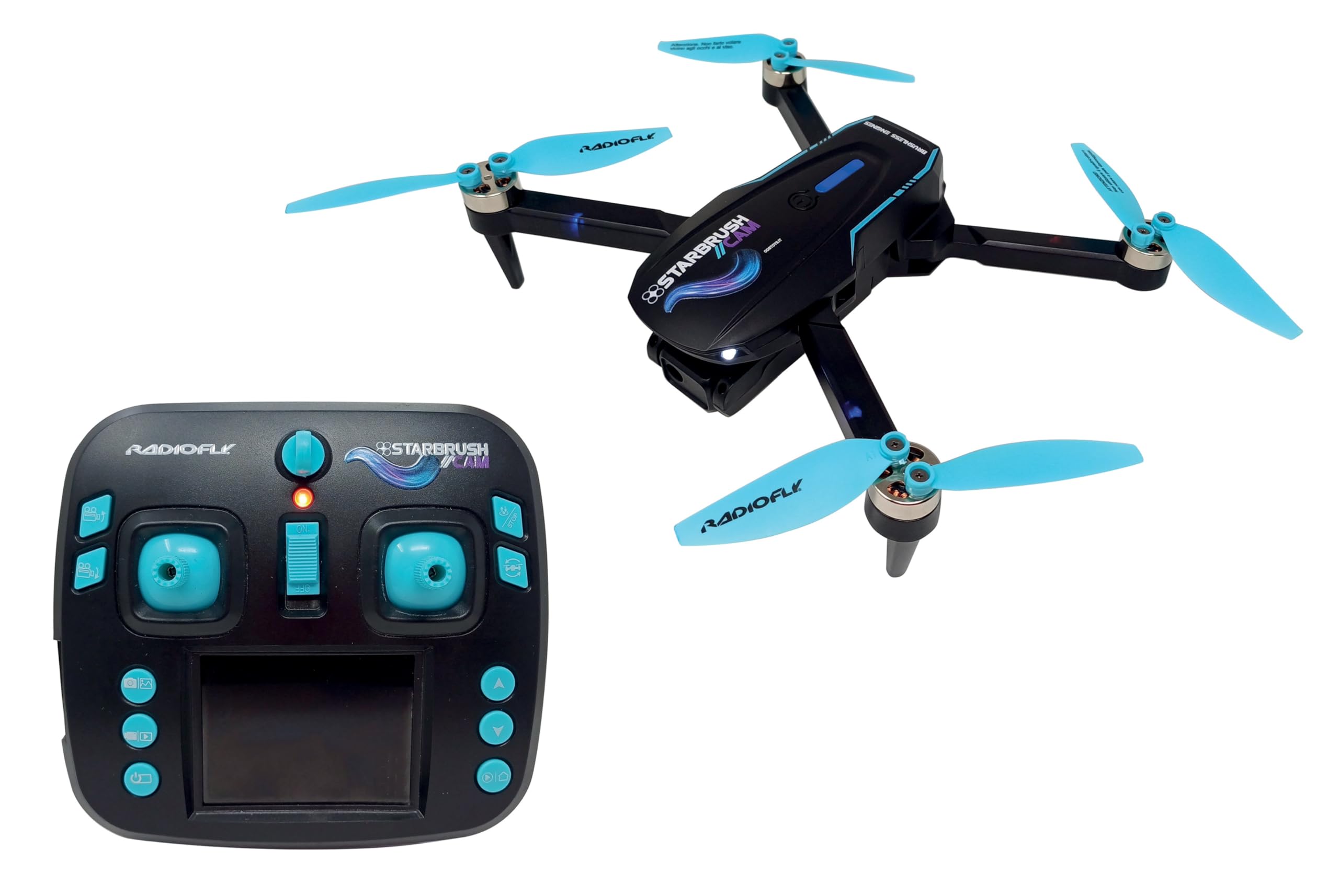 Radiofly - Star Brush - Drone RC 2.4GHz - Optical Flow Camera 0.3MP - Wi-Fi - App - 8 funzioni - 3 velocità - Flip - Decollo/Atterraggio assistiti - Motori Brushless - Schermo 2.8" - Slot SD