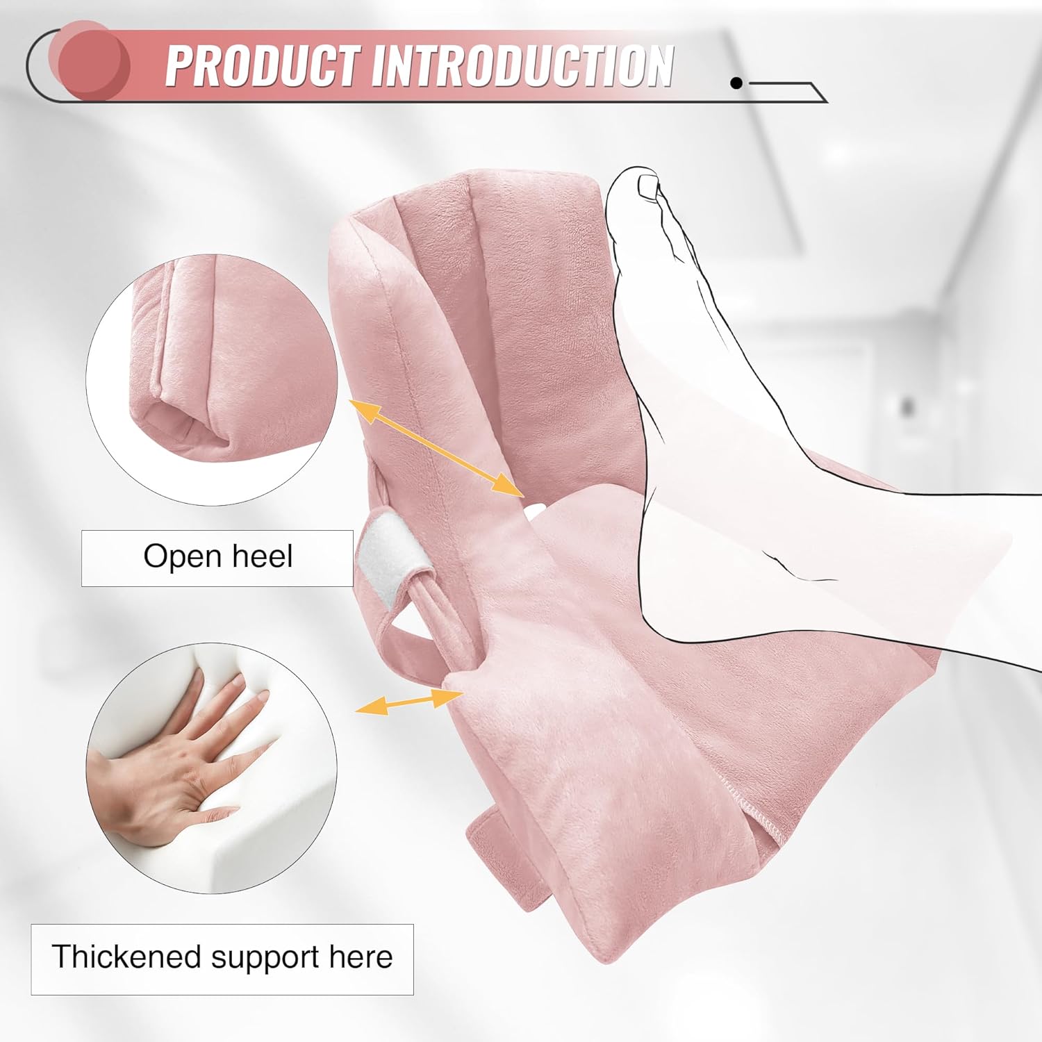 SPRING SEAON Heel Protectors for Pressure Sores, Heel Cushion Protectors with Hot/Cold Pack Pocket, Silver Fox Plush Ankle Pillow for Heel Pain Relief, Adjustable Foot & Ankle Straps (1 Piece, Pink)