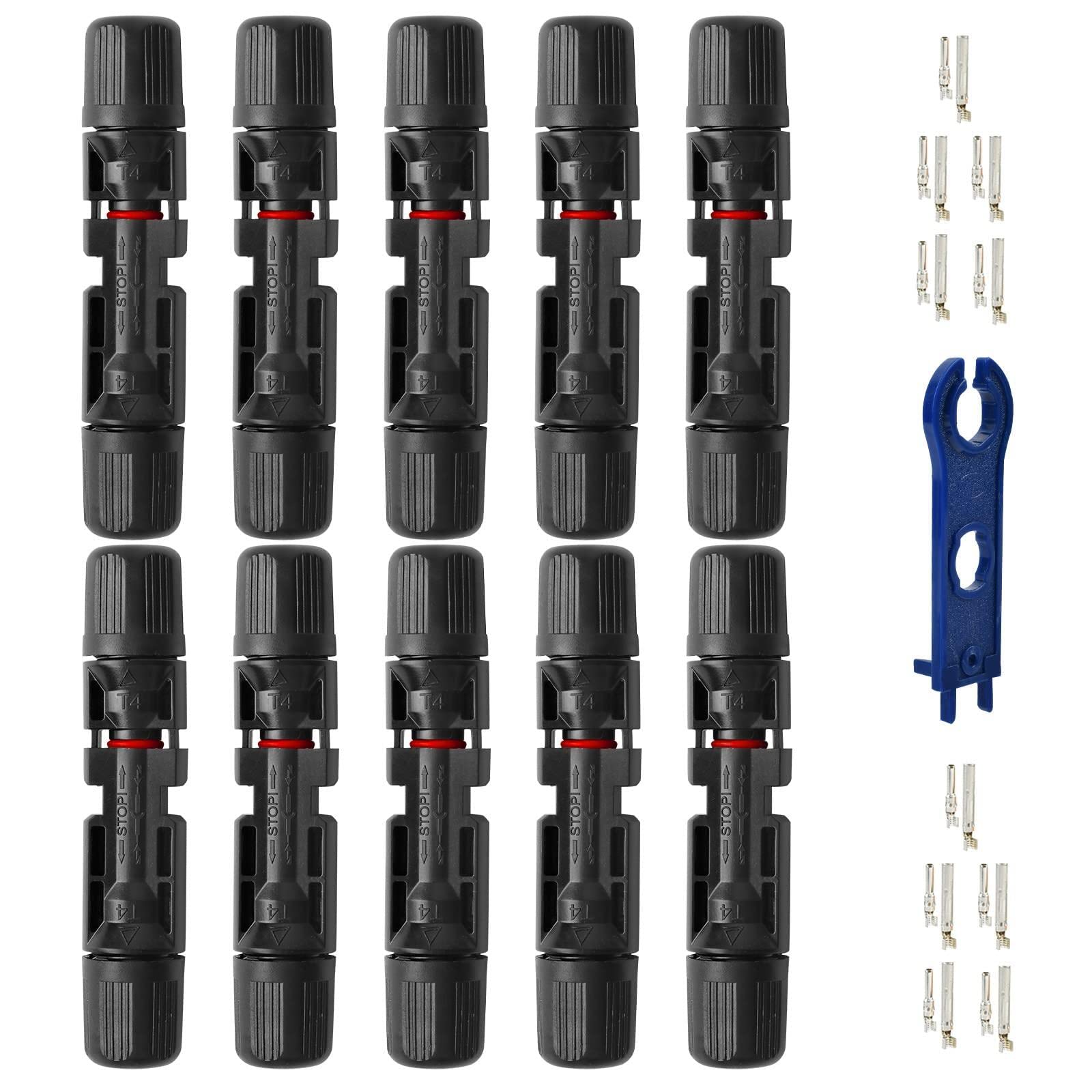 Yzwuyou 10 Pairs of Solar Plug Set Plug Solar System Solar Male Female Connector Solar Panel Plug IP67 Photovoltaic Plug with 1 Wrench