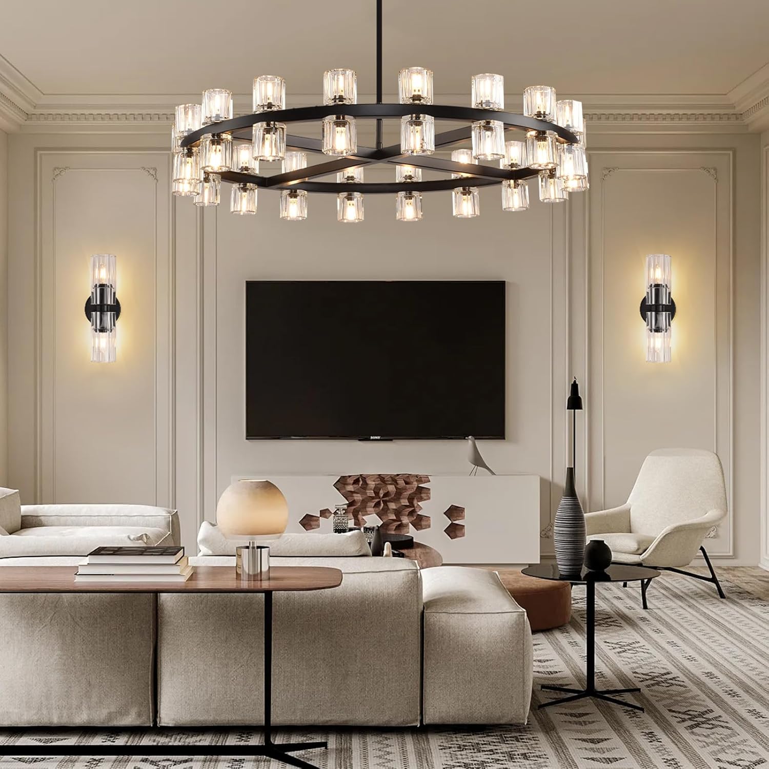 Black Crystal Wall Sconces,K9 Crystal Sconces Wall Lighting,Crystal Modern Wall Sconces Indoor Sconce Light Fixtures Bedroom Wall Sconce for Bathroom,Stairway,Entryway,Hallway, Living