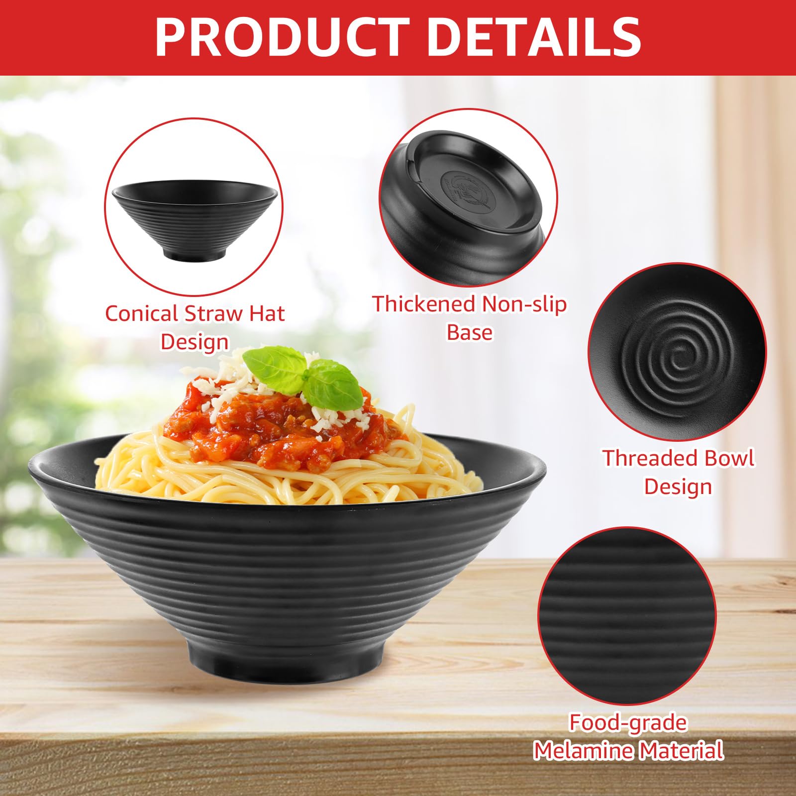 Zestaw 4 Misek do Ramen 1000 ml z Łyżeczką i Pałeczkami - dla Buldak, Makaron Udon, Chiński Makaron, Ramen Nissin