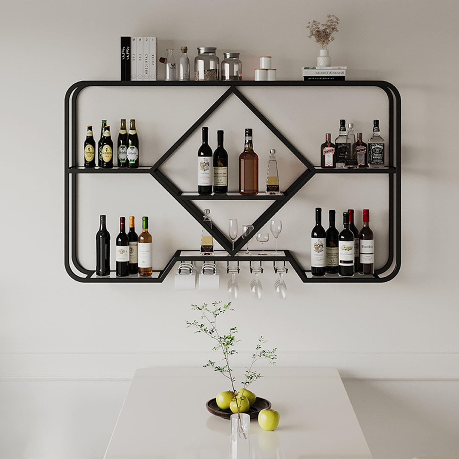 Support pour bouteilles de vin mural haut de gamme en fer fini or contemporain