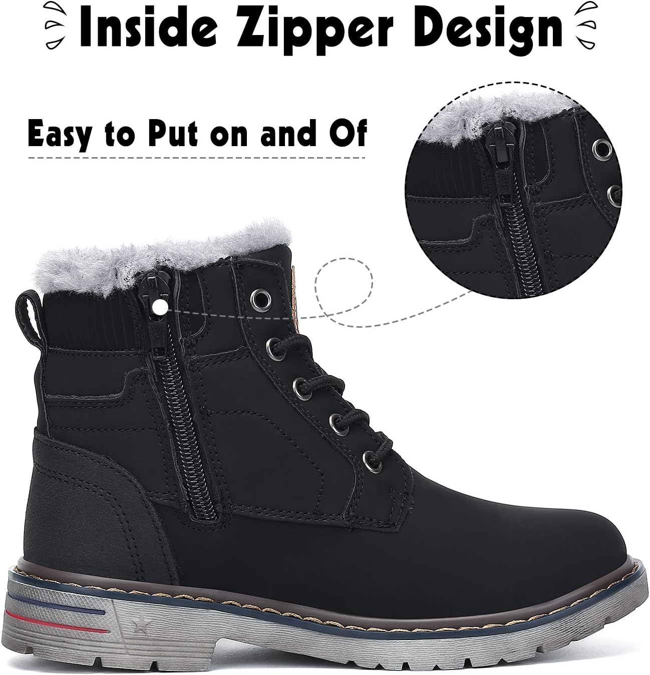 Mishansha Boy's Girl's Winter Snow Boots Waterproof Kids Hiking Boots Cold Weather Outdoor Fur Lined Warm Walking Boot Shoes - Image 3