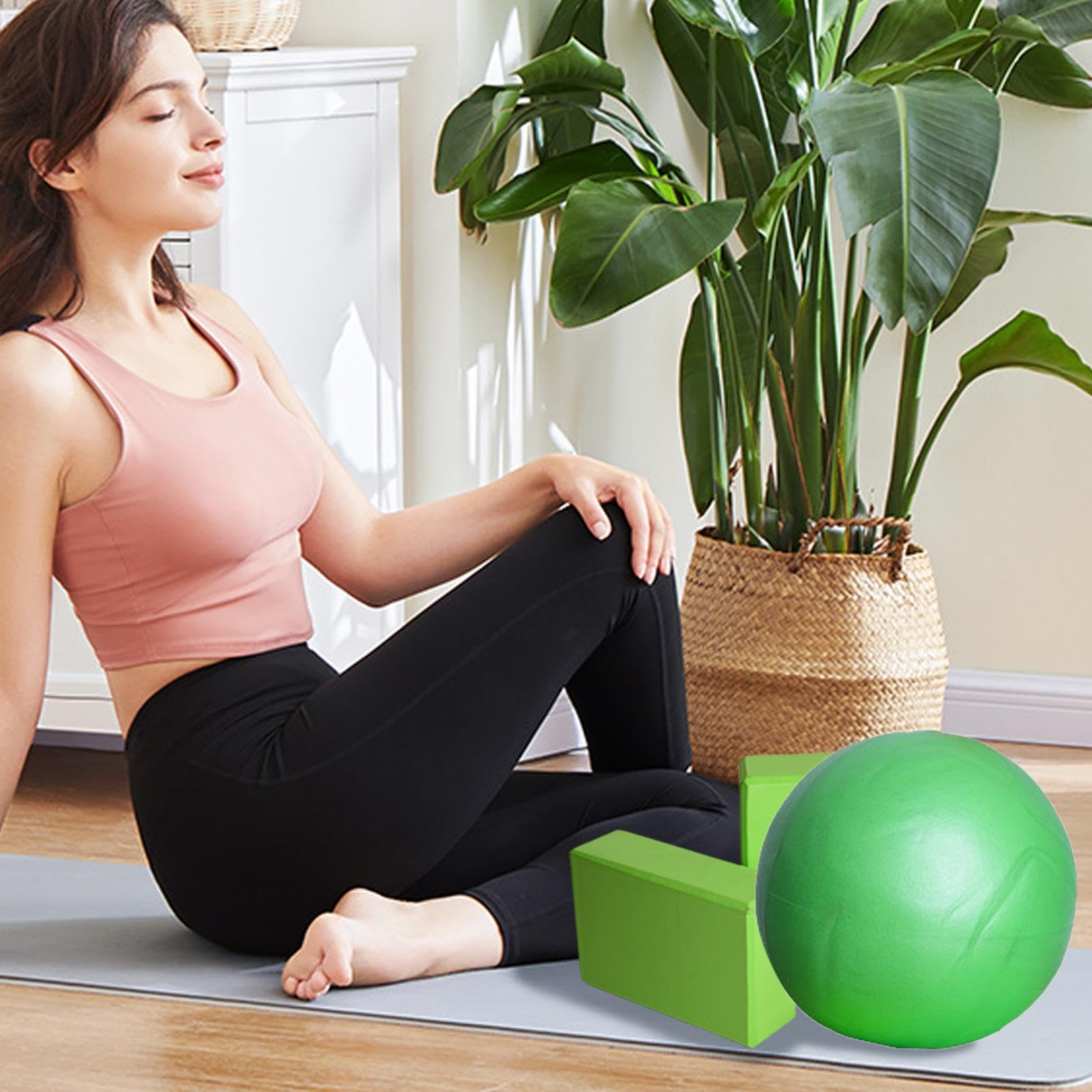 Yoga-Set für Anfänger, Trainingsmatte mit Yoga-Ball, inklusive Widerstandsband, Stretchband, Trainingsgerät für Pilates und Fitness