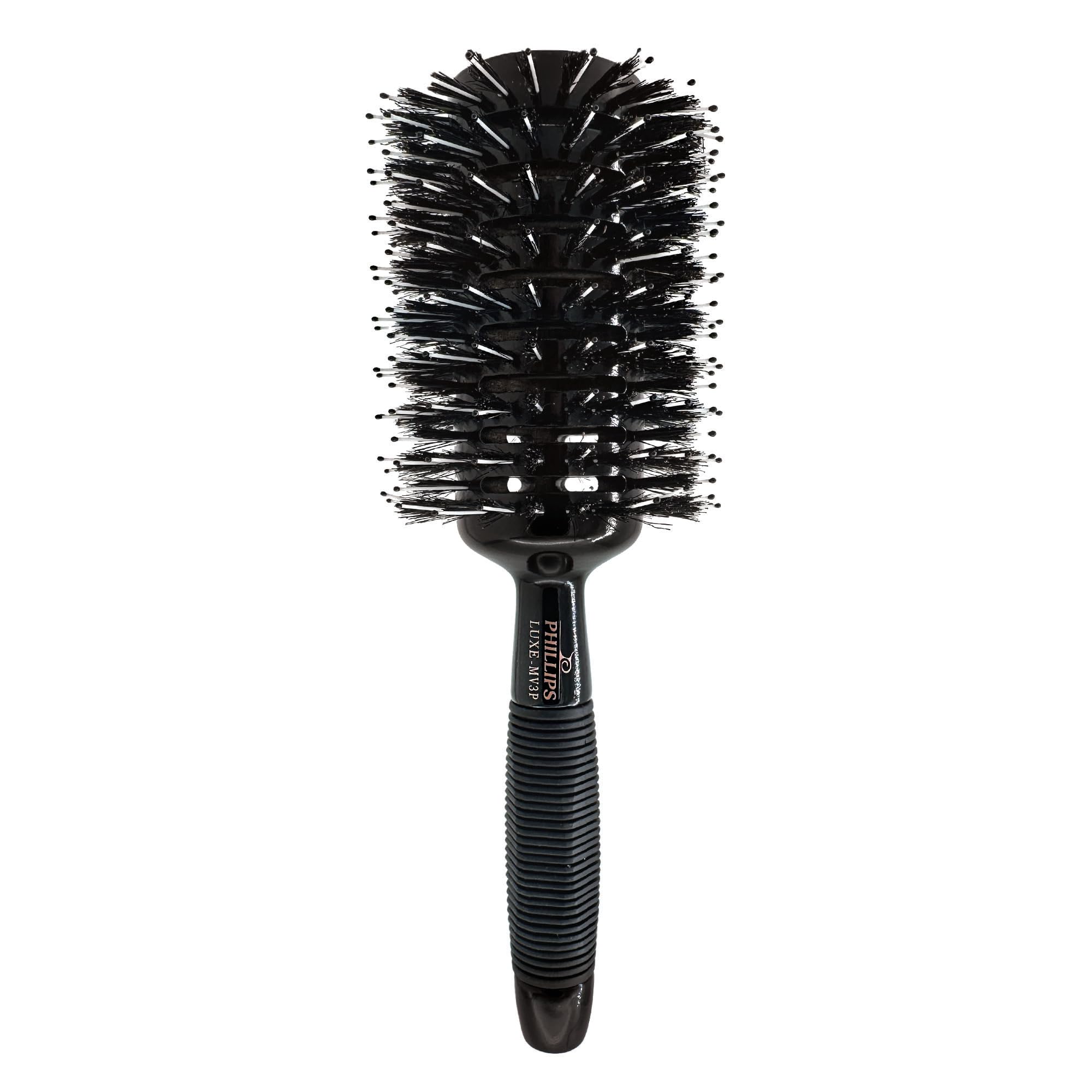 Phillips Brush Luxe Monster Vent 3 Poly-Tipped Professional Hair Brush (3.5” Diameter Barrel) – Black & Rose Gold Vented Hairbrush, Mixed Boar Hair & Poly-Tipped Nylon Bristles