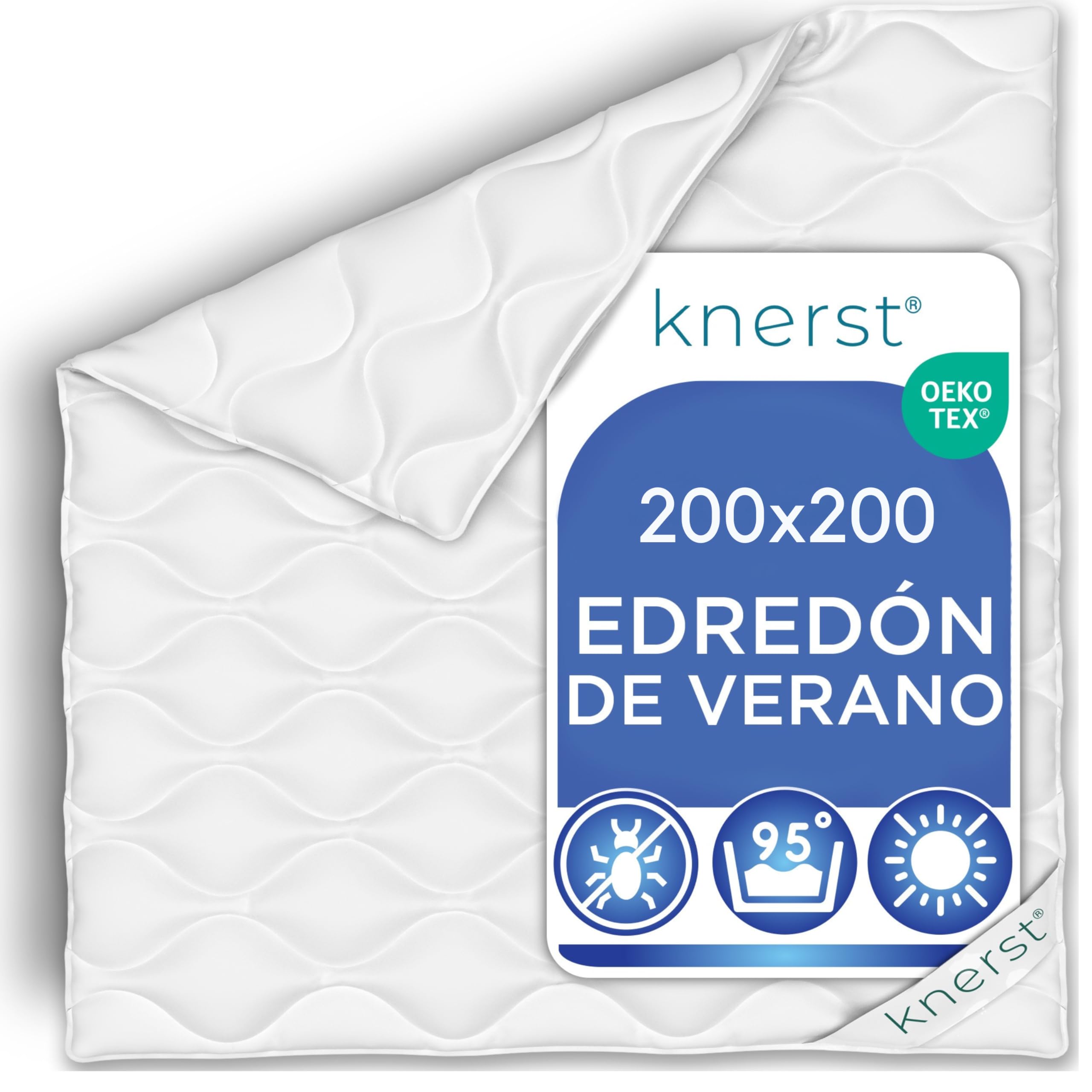 KNERST® Edredón de Verano 200x200 – Edredón Ligero y Transpirable – Relleno Nórdico de Microfibra para Cama – Nórdico de Verano Lavable y Suave