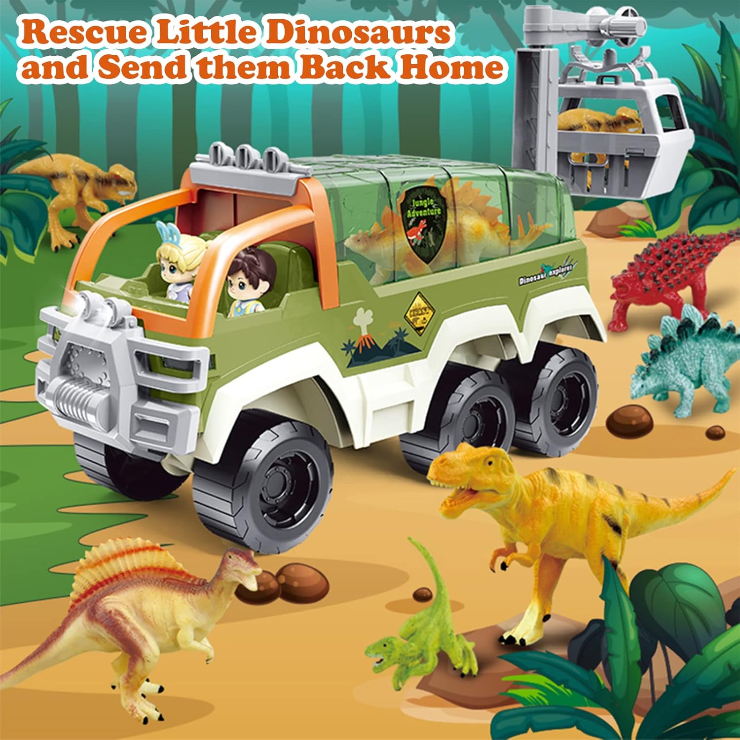 Marstone Kids Toy Dinosaur Truck, Mini Dino Carrier Car with Little