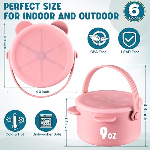 Miniatura 2 de Didaey Paquete de 6 vasos de silicona para bocadillos para bebés, recipientes para aperitivos para niños pequeños, sin derrames, atrapa alimentos
