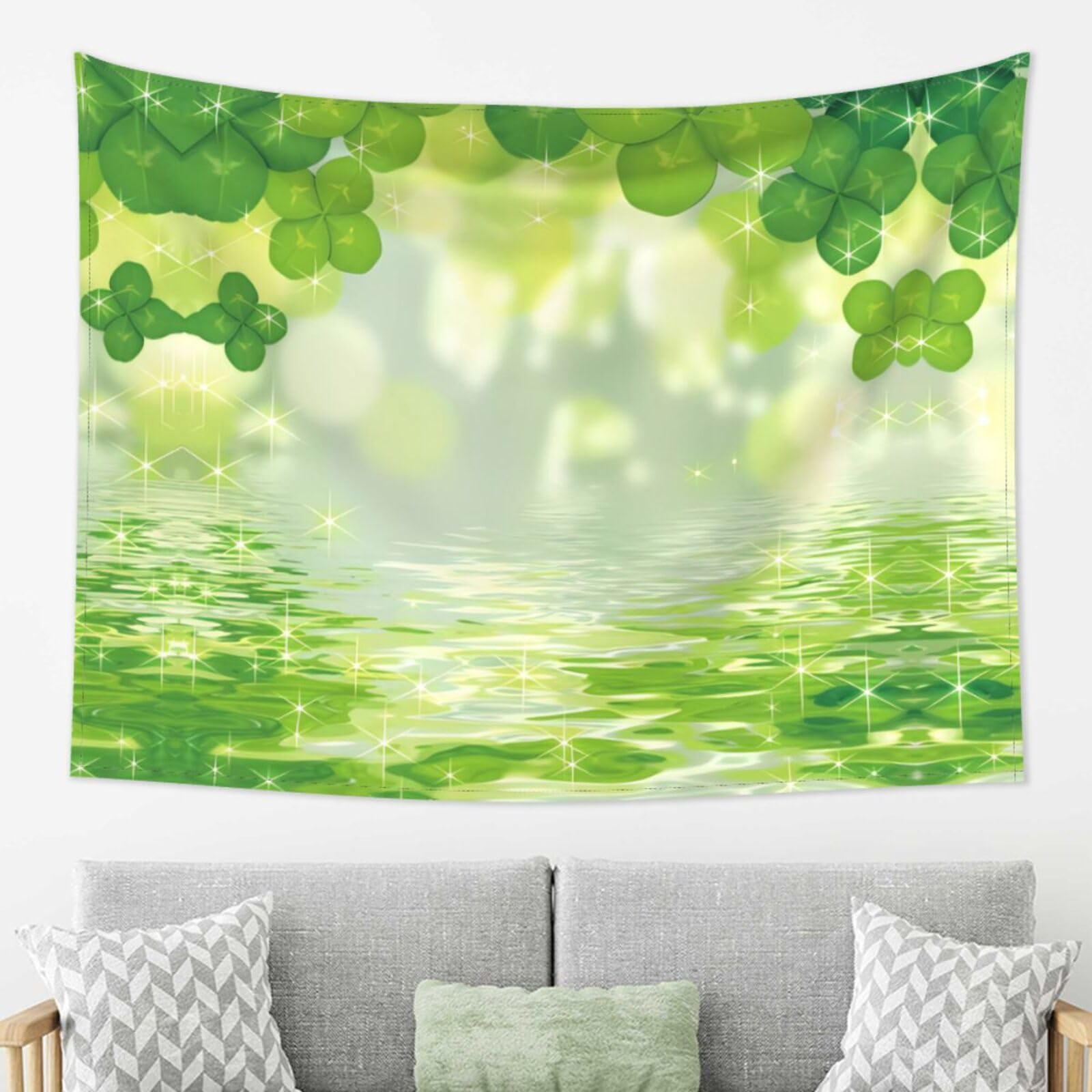 LPLSNWS Wall Tapestry for Living Room, 80x60 Inches, Green Clover Lake Theme, Single-Sided Wall Hanging