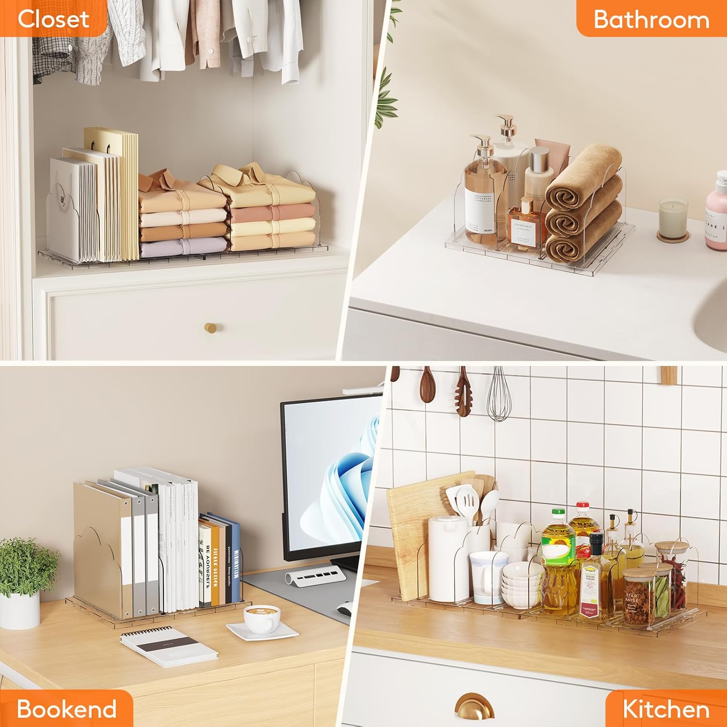 Lifewit Purse Organizer for Closet, Clear Handbags Storage Organizer, Adjustable Clutch Purse Storage Organizer Holder for Closet, 4 Pack Bookshelf Dividers for Sweater in Bedroom 35 x 24 cm/14 x 9.5 - Image 8