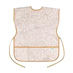 Bumkins Short Sleeve Smock, Toddler Reusable Waterproof Bib for Girls and Boys Ages 3-7 Years, Junior Childrens, Kids Paint Apron, Arts, Crafts and Play with Pocket, Soft Fabric, Boho Beige