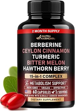 Berberine with Ceylon Cinnamon, Bitter Melon, Hawthorn & Turmeric, 60 Caps