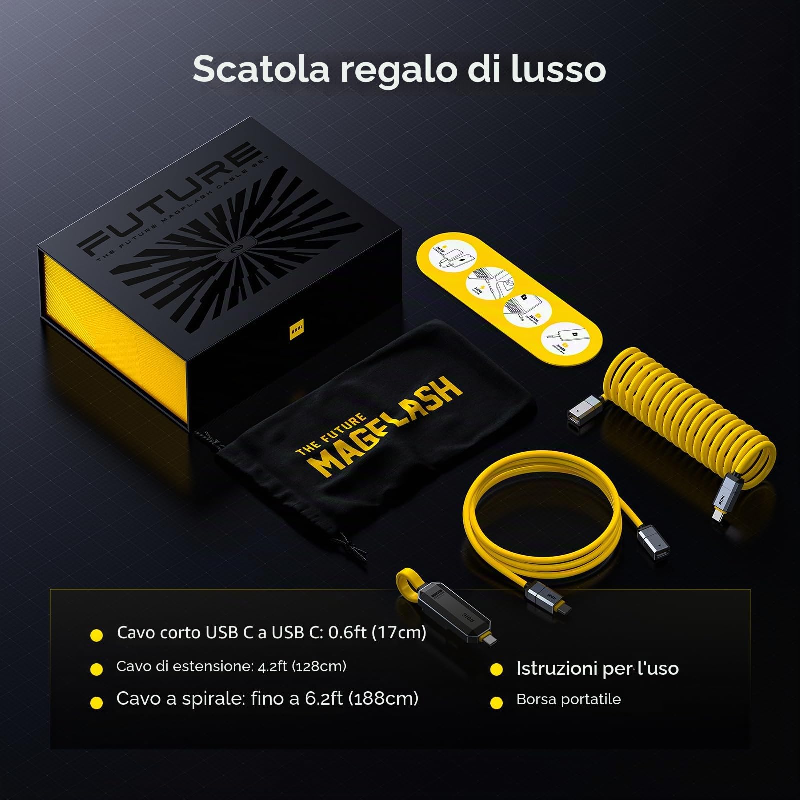 AOHI Set di cavi USB C da 240 W fai da te con unità flash USB C da 512 GB, 2 in 1 PD 3.1 per ricarica rapida e archiviazione dati, con USB 3.2 Gen2 Type C SSD USB Drive per MacBook, iPhone 16, Galaxy