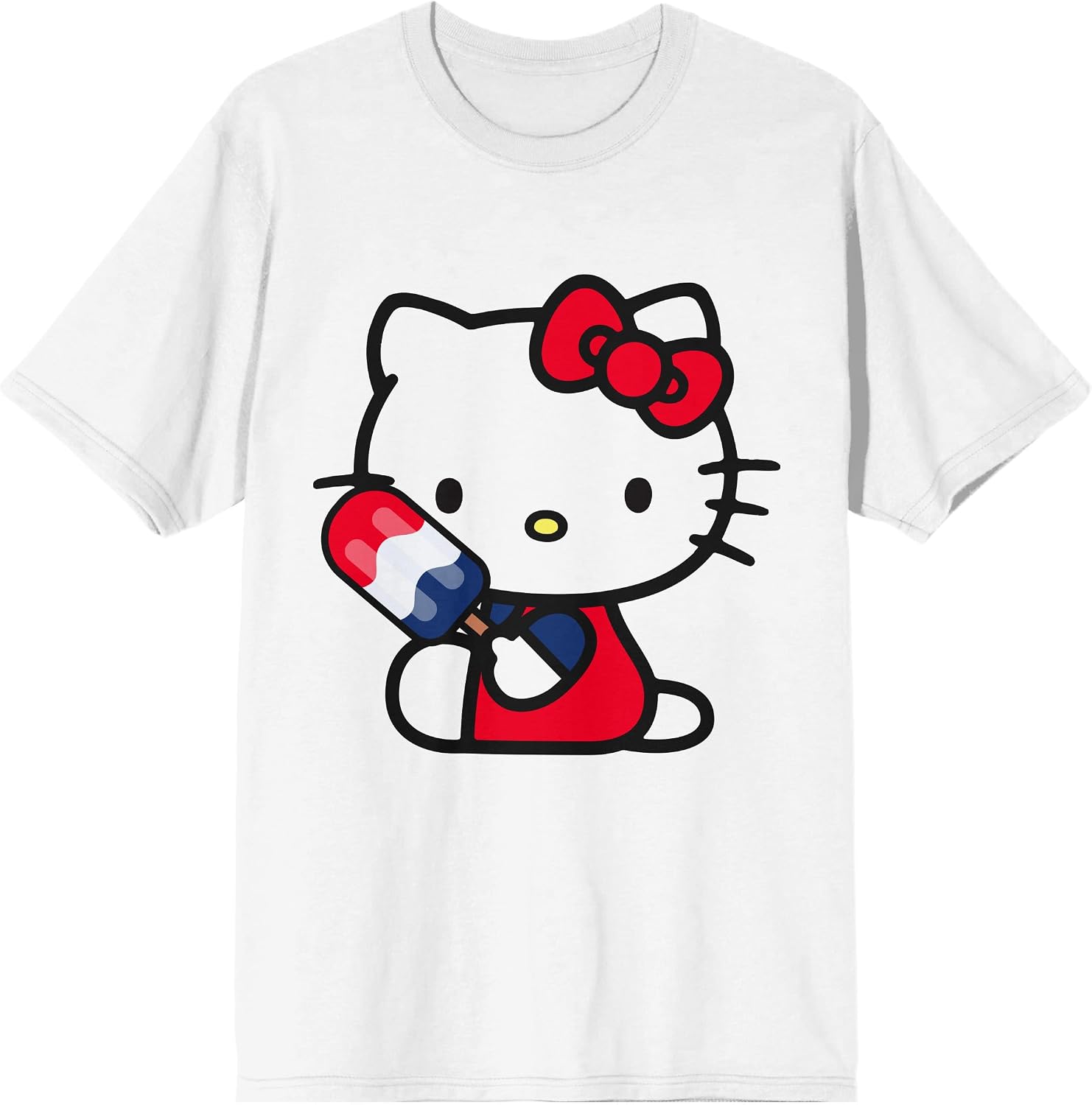 Bioworld Hello Kitty Patriotic Popsicle Women's White Crew Neck Short Sleeve T-Shirt
