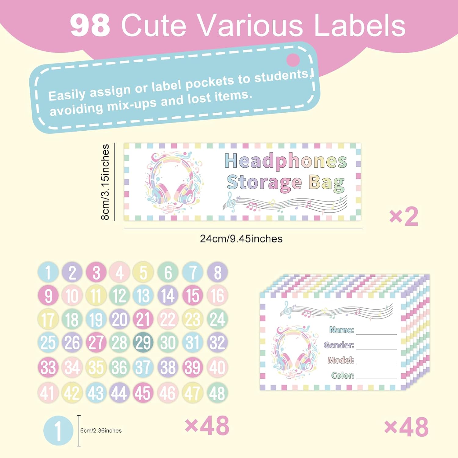 Lebaley 2 Pack Headphone Storage Classroomr with 48 Pockets - PVC Clear Classroom Storage for Headphone Cell Phone,Over the Door Headphone Holder Bag with 48 Numbers Stickers and 48 Labels