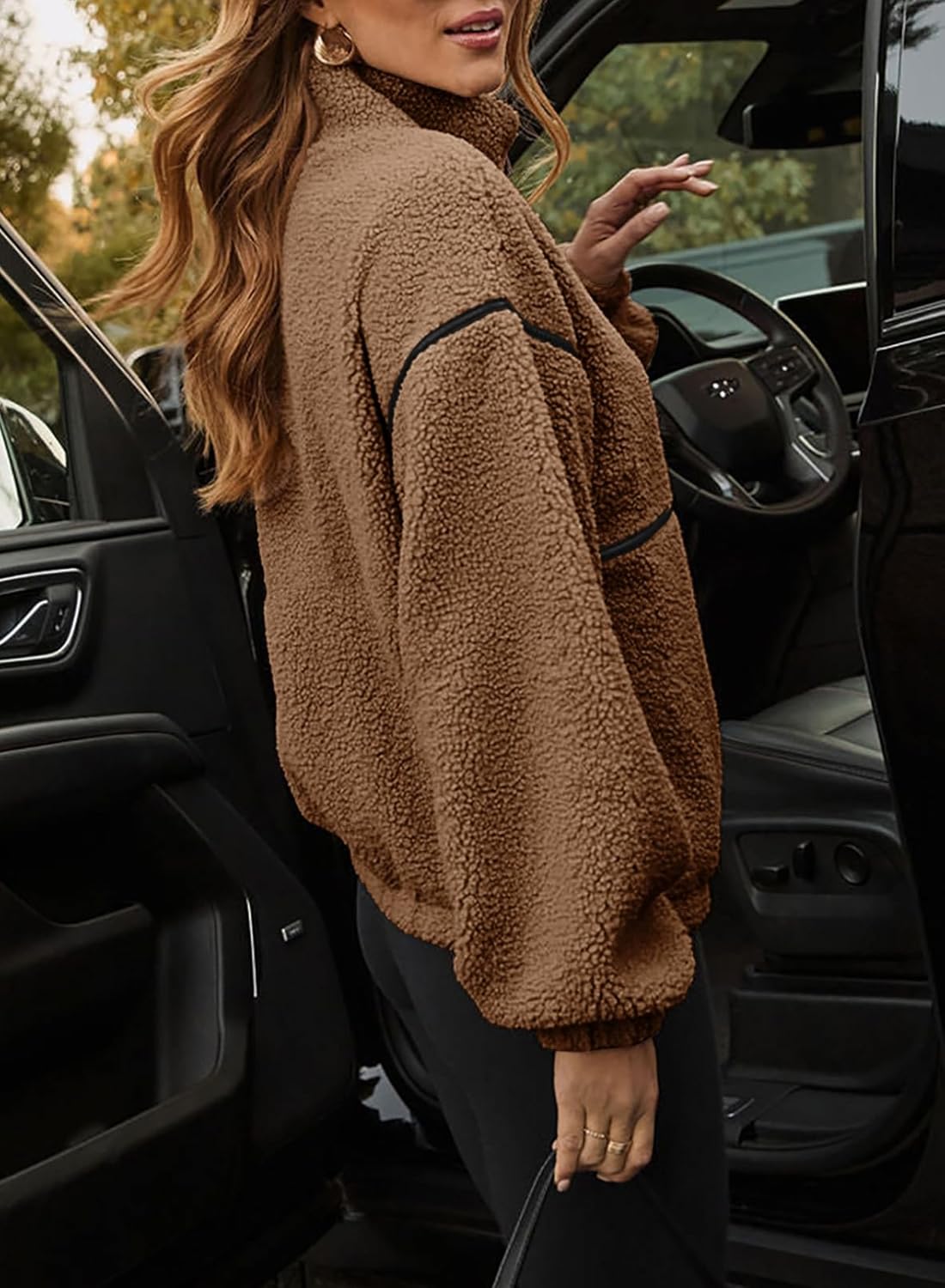 Dokotoo Womens Coat Casual Lapel Full Zip Fleece Jacket Long Sleeve Oversized Warm Winter Outwear with Pockets - Image 3