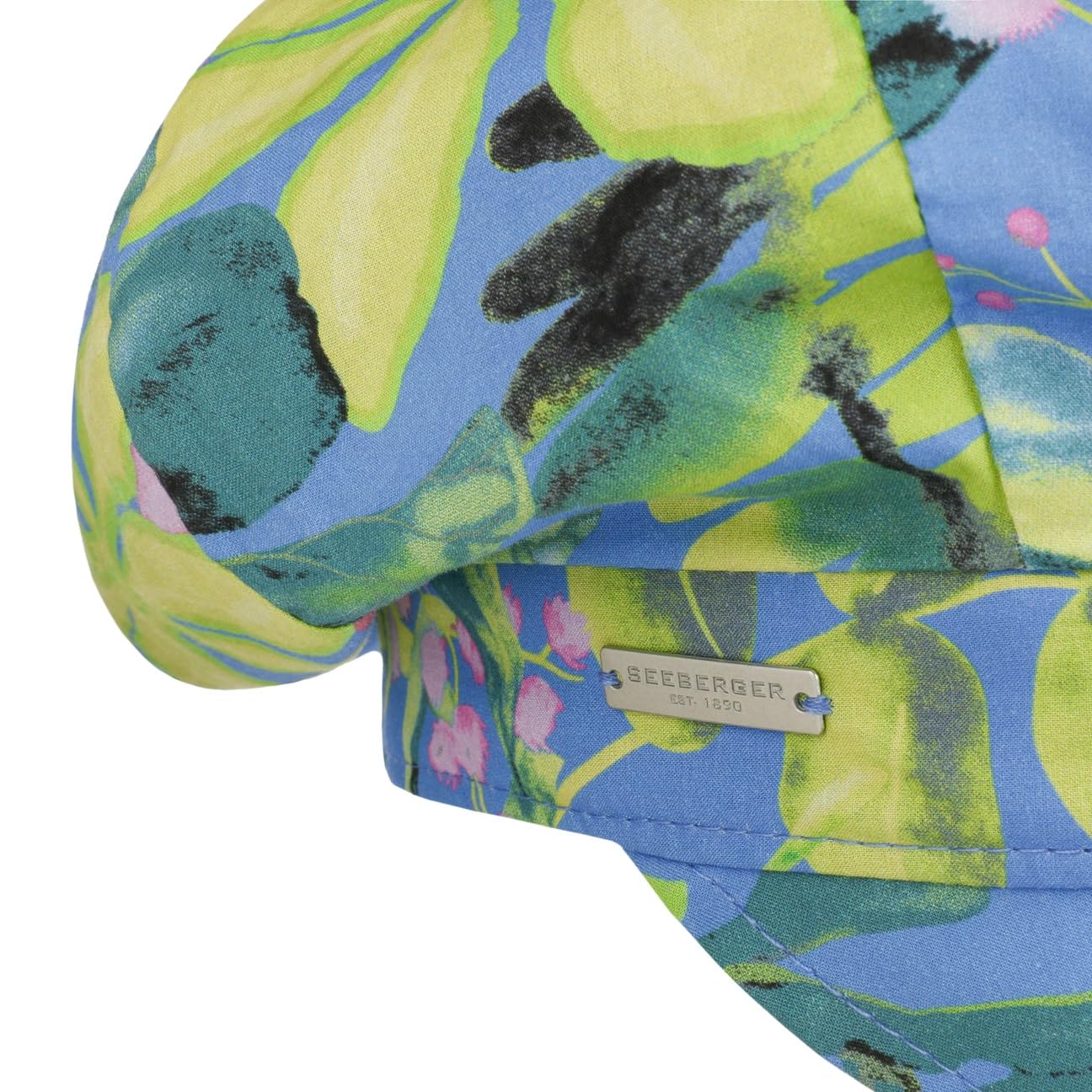 Seeberger Casquette Gavroche Colour Flowers Femme - en Coton avec Etiquette Baker Boy Visiere, Doublure Ete Printemps-ete
