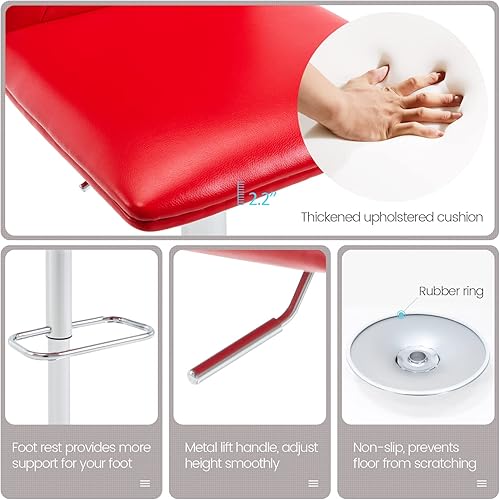 Miniatura 5 de Brage Living Taburetes de bar ajustables copetudos, modernos taburetes de bar giratorios de piel sintética con respaldo, sillas de bar de altura de