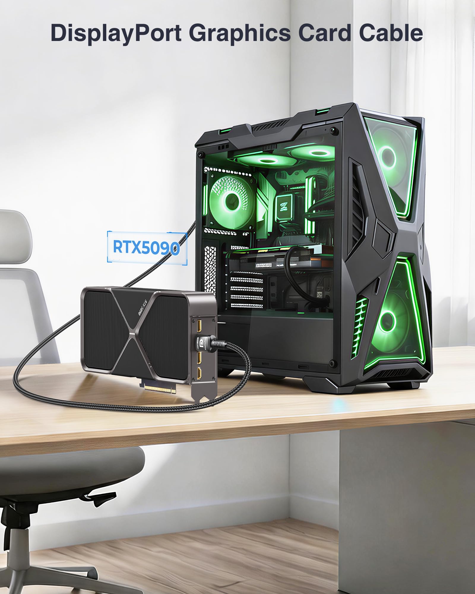 Ubluker 10K 8K 4K Câble DisplayPort 2.1 54Gbps 2M, Certifié Câble DP vers DP 4K 240Hz 165Hz 144Hz 120Hz 10K 8K 60Hz Nylon Tressé UHBR HDCP2.3 FreeSync G-Sync RTX5090 Moniteur Projecteur PC