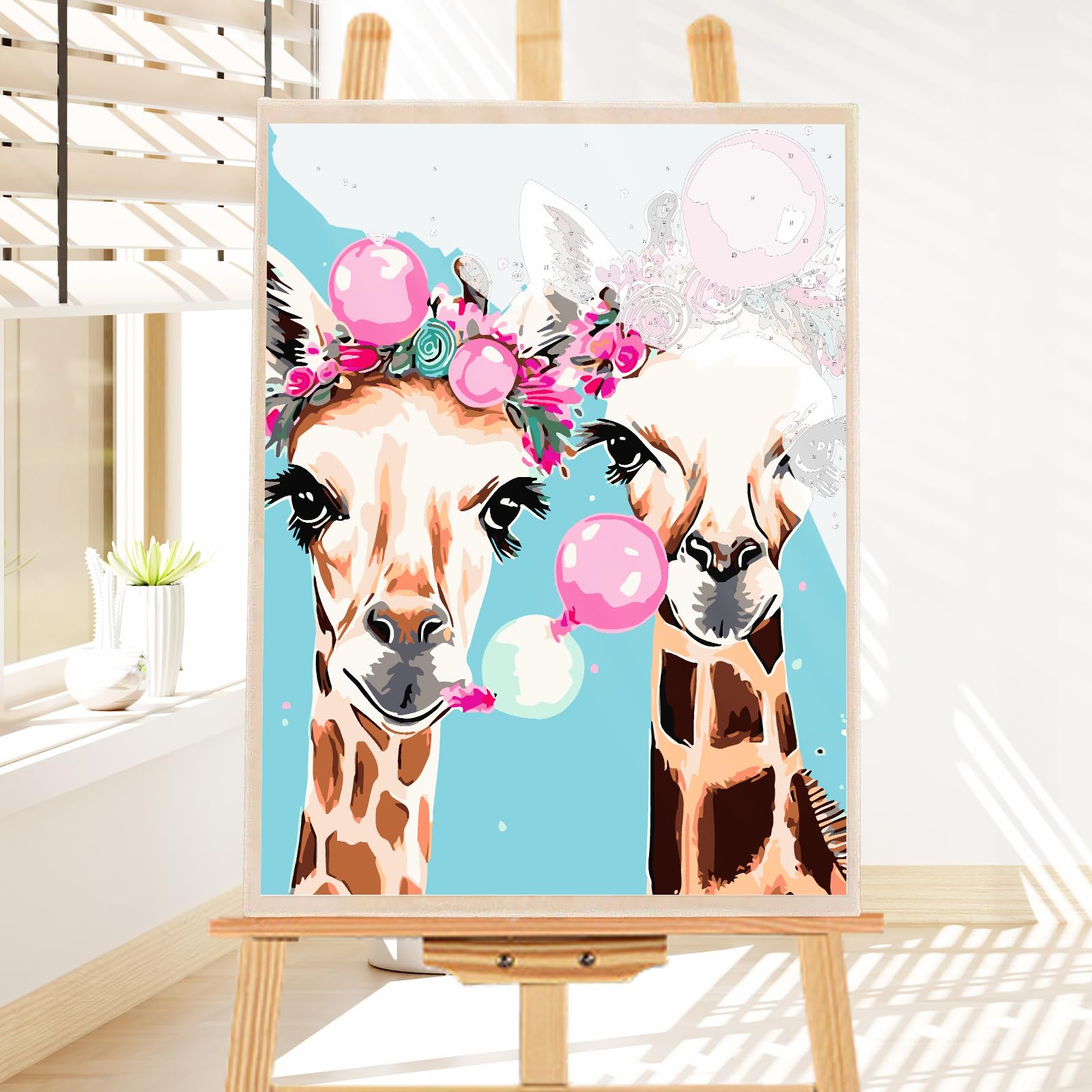 Kit Peinture Par Numéros Girafe Pour Adultes KEYIFA | Toile 20x30cm Avec Cadre | Peintures Acryliques Et Pinceaux Inclus
