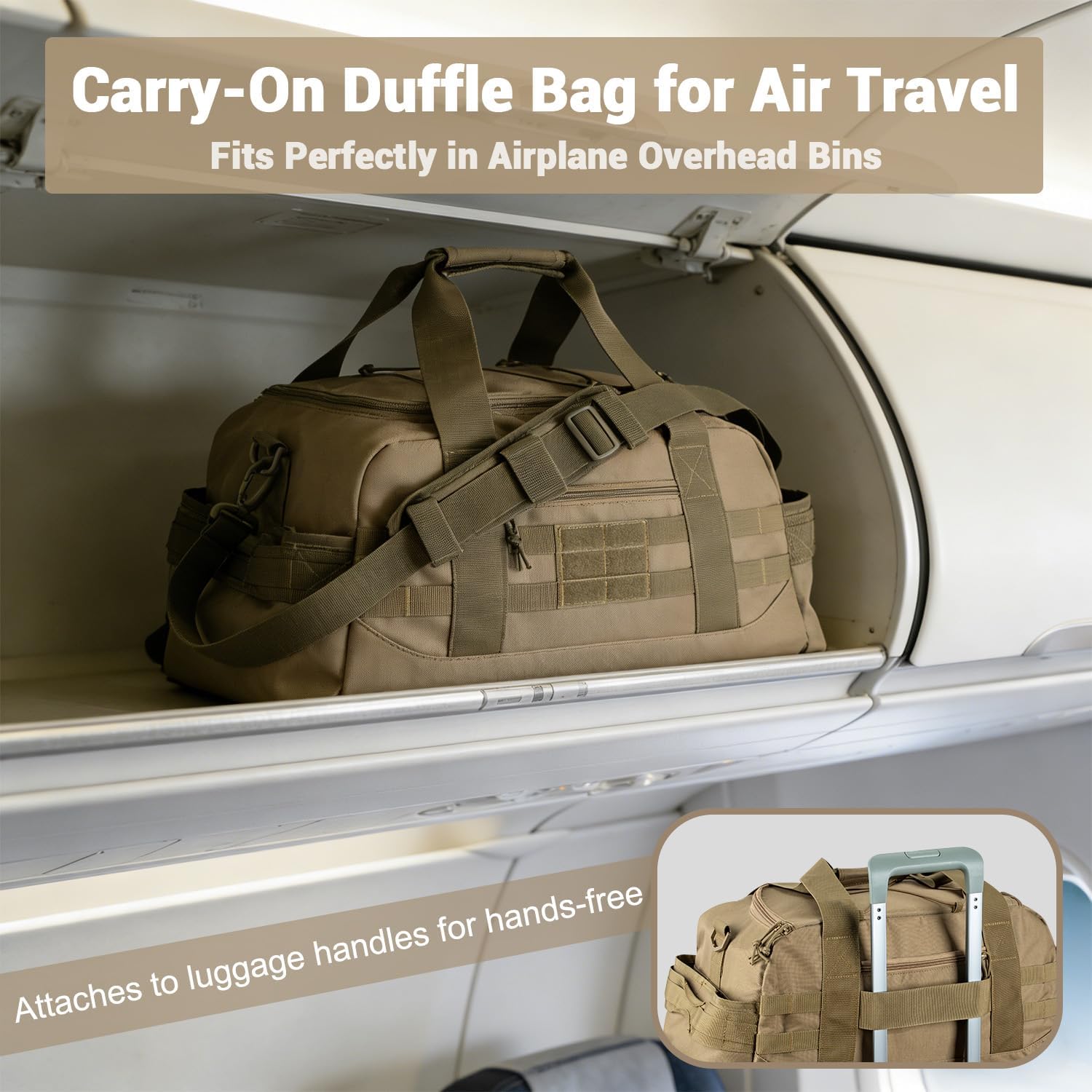 35L Large Duffle Bag, 3-in-1 Tactical Backpack MOLLE Pack for Sports/Gym/Outdoor, Coyote