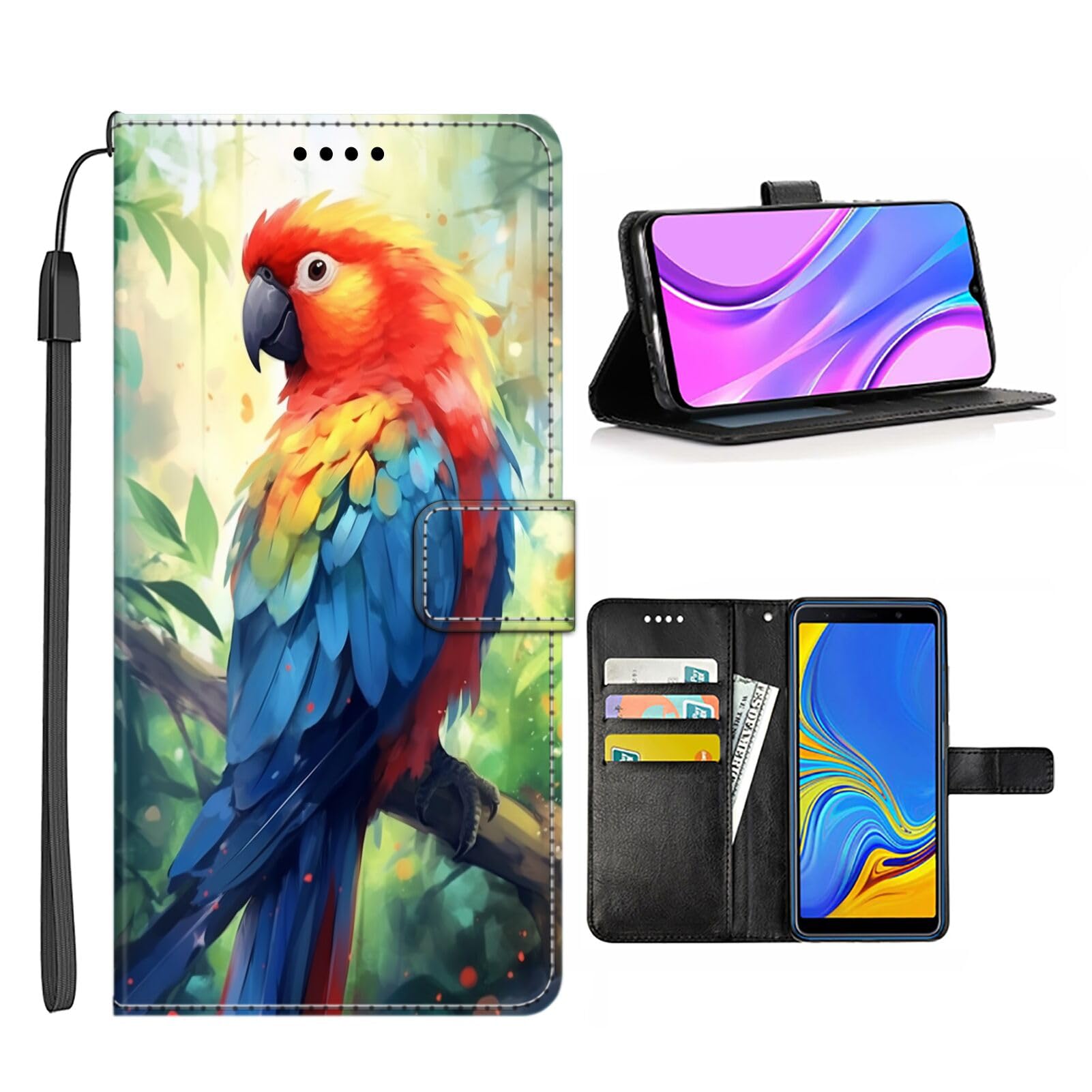 ElgzigokWallet Phone Case for iPhone Xr with Parrot-aa33 - Stylish and Functional PU Leather-Free Smartphone Case with Card Holder Multicolor