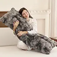 ZonLi Fluffy Body Pillow for Adults, Fuzzy Faux Fur Body Pillow with Shredded Memory Foam, Adjustable Support for Side Sleepers, Pregnancy & Bedding Decor, Gifts, 20 x 54 Inch, Grey