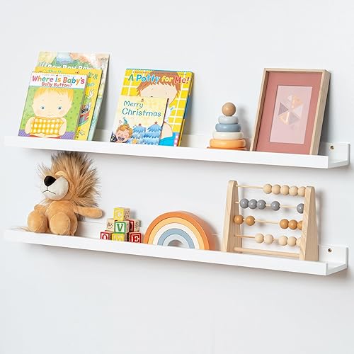 Estante de repisa de fotos para pared, estantes de madera de pino maciza de 36 pulgadas, 2 paquetes, estantes flotantes para habitación de niños,