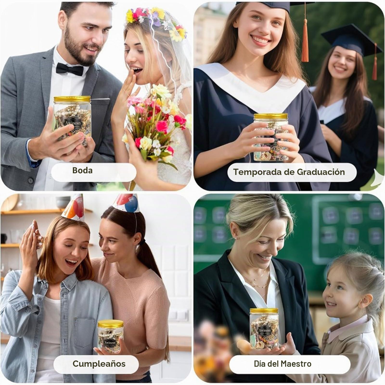Caja misteriosa for Mujer, Juego de tarros de joyería misteriosa de Moda de 10 a 60, Que Incluye Collar, Pendientes, Anillo y Regalo de cumpleaños for Ella(Gold,60PCS)