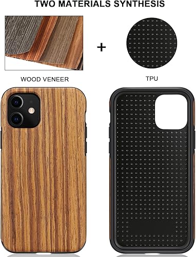 Miniatura 2 de TENDLIN Compatible con iPhone 11, diseño exterior de grano de madera, funda híbrida de TPU (sándalo rojo)