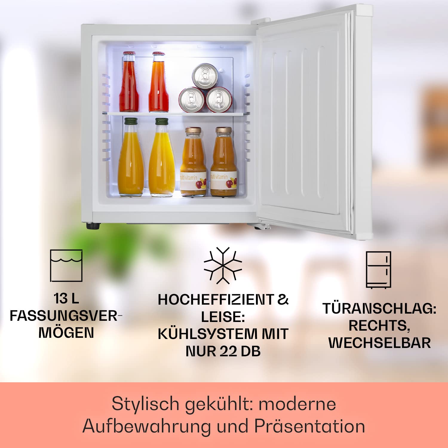 Klarstein Mini Kühlschrank für Zimmer, 13L Mini-Kühlschrank für Getränke & Kosmetik, Kleine Minibar, Klein & Leise, Verstellbare Ablage, Kleiner Skincare 5-15°C