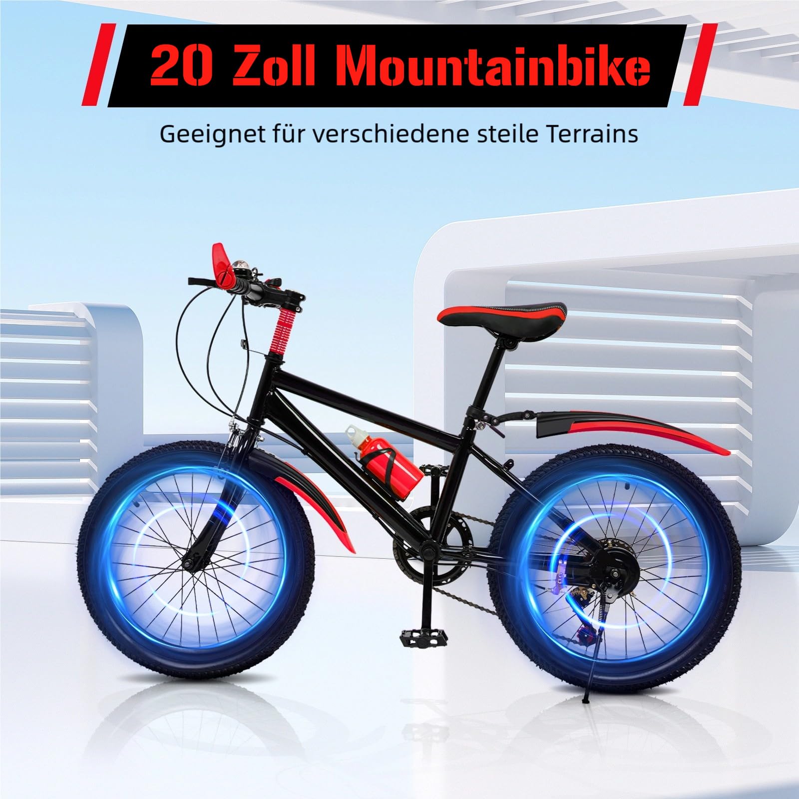Bicicleta de montaña para niños de 20 pulgadas, para niños y niñas, 7 marchas, con guardabarros, botella de agua, campana de brújula, capacidad de carga de 85 kg, de 8 a 13 años