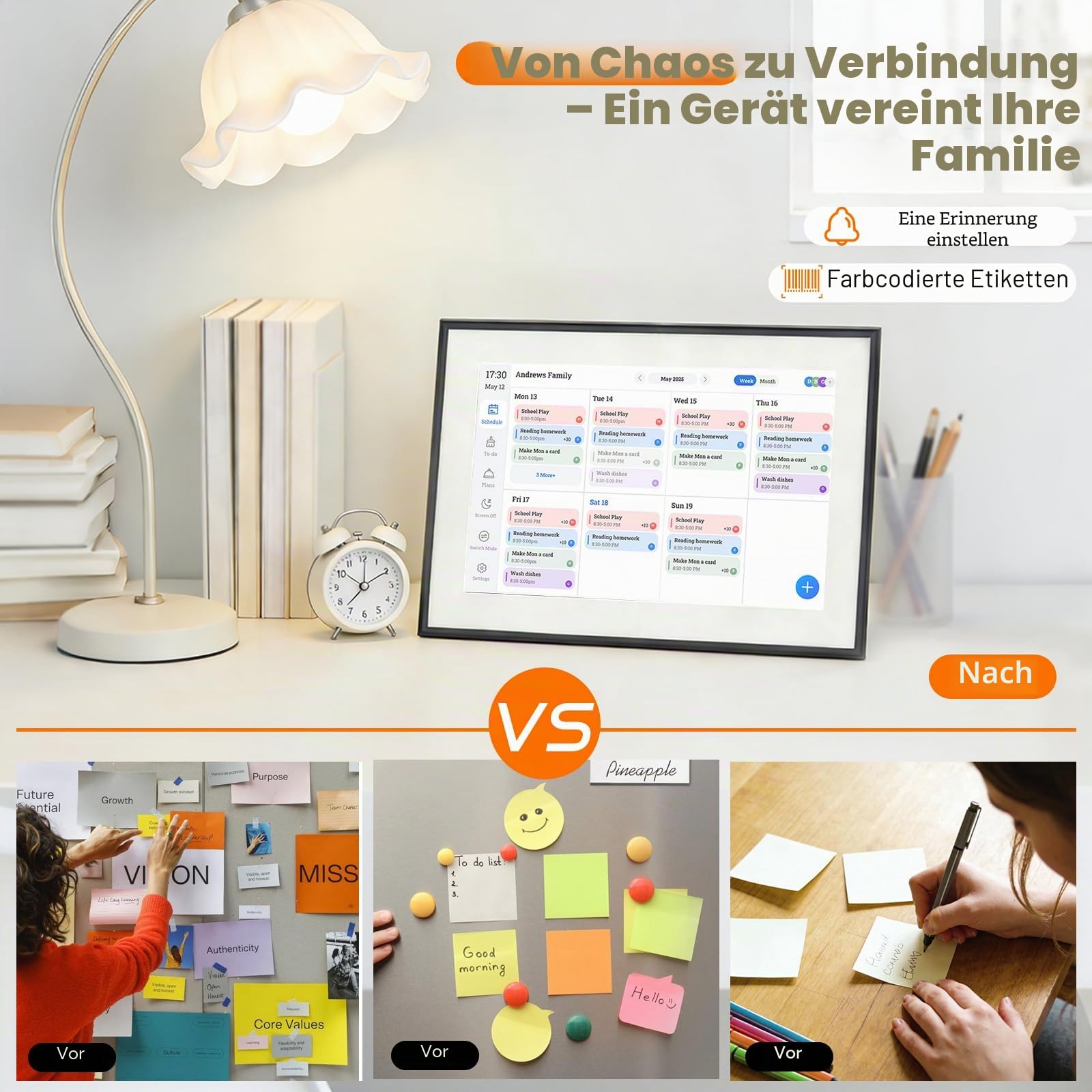 Digitaler Kalender Wand 10.1 Zoll, Digitaler Wandkalender Touchscreen 1280x800, Elektronischer Wandkalender für Familie, 32GB Familienplaner mit To-Do-Liste Kalender, Essensplaner, Wochenplaner