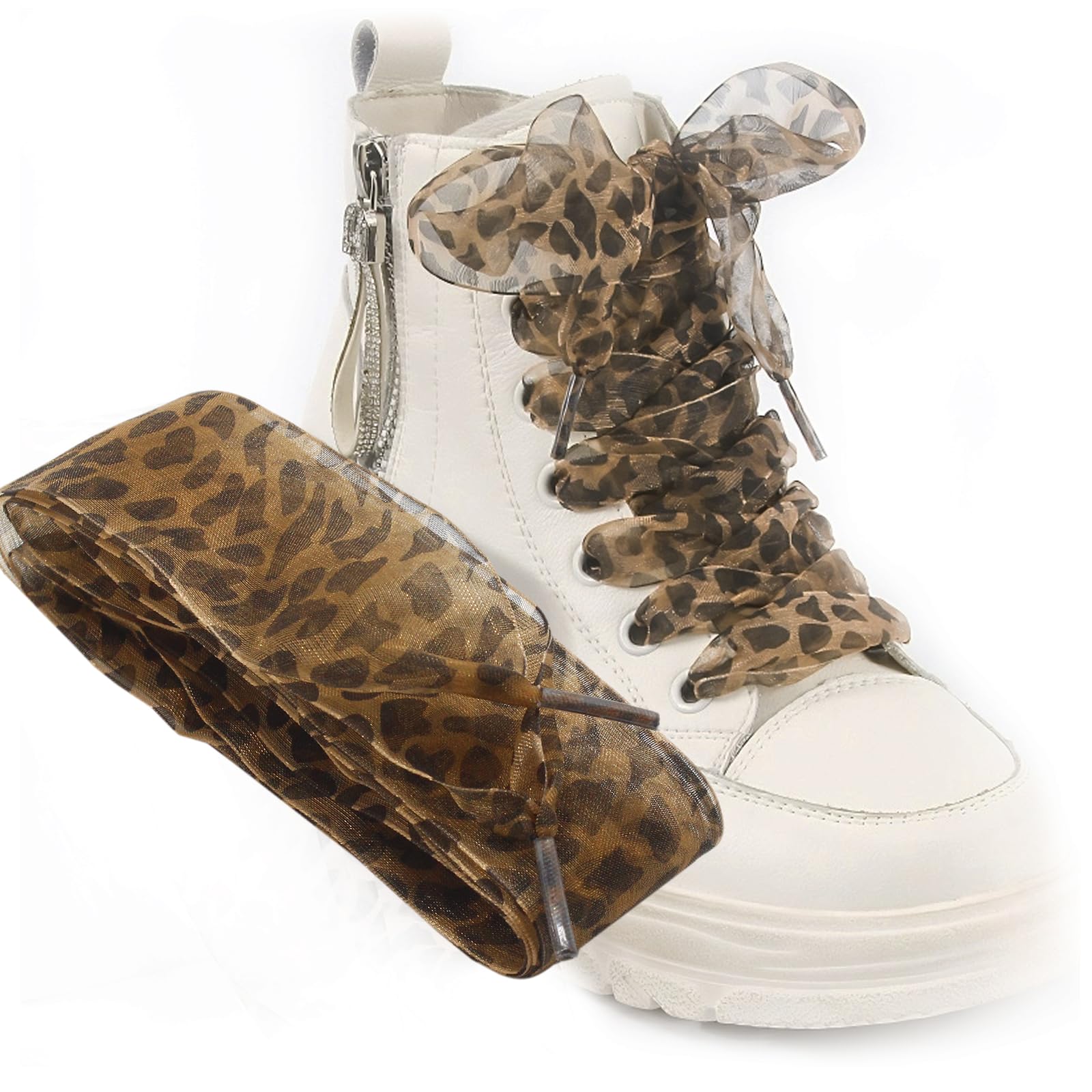 MYRIONT 2pcs Leopard Shoe Laces, Ribbon Shoe Laces Animal Print Shoelaces for Women Girls,Cute Satin Leopard Print for Sneakers and Casual Shoes