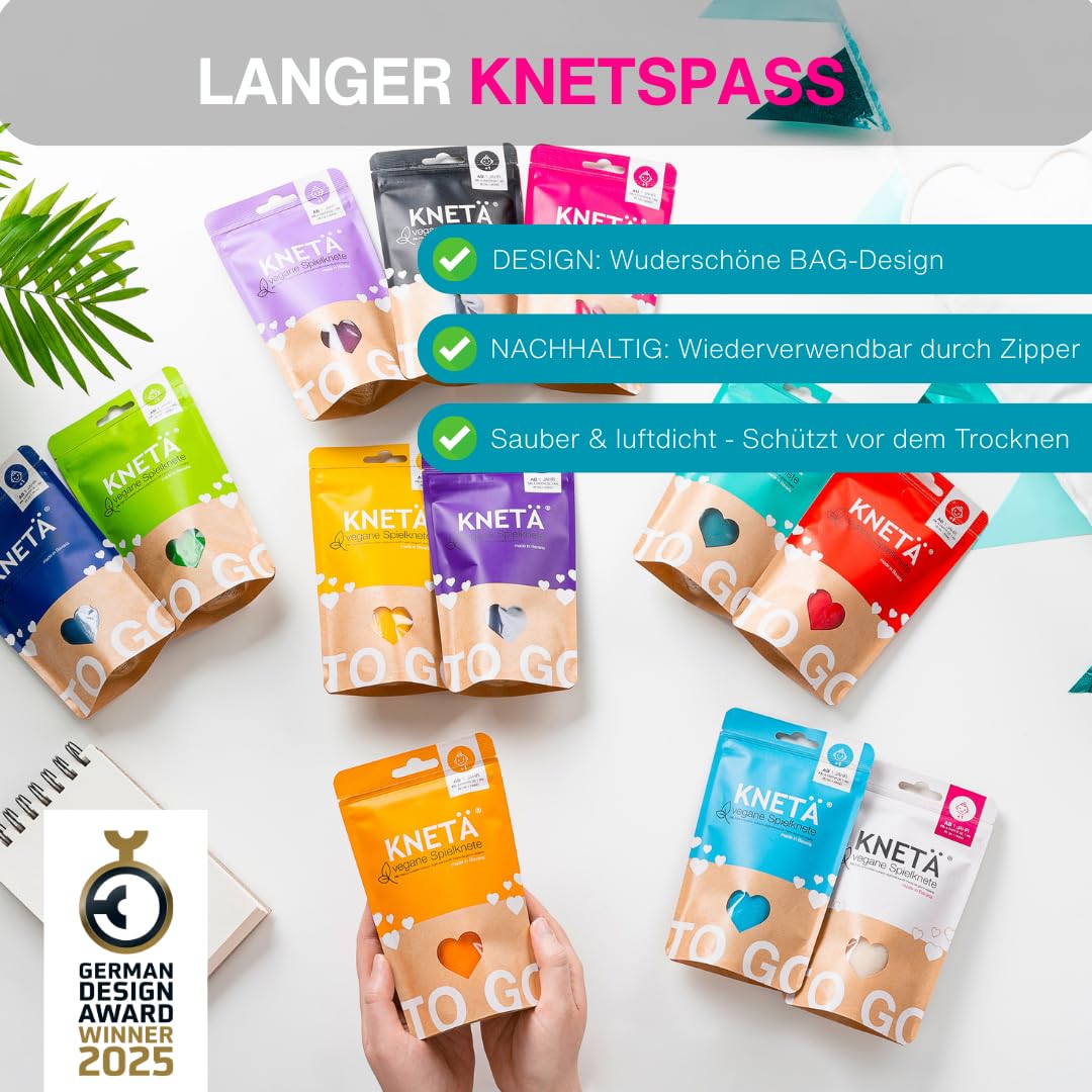 KNETÄ Knete ab 1 Jahr I Party Set I 8x 100g vegane Kinderknete inkl. 2x Bastelkarte Tiermotive I Playdough I Kindergeburtstag